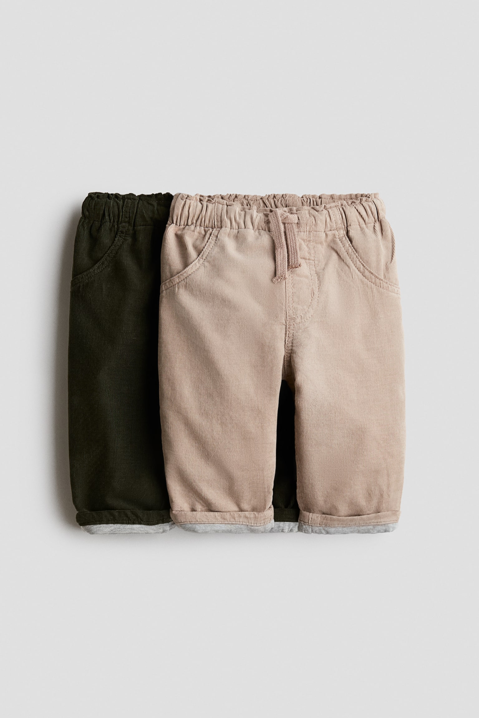 Dva para pamučnih pantalonica s postavom - Kaki zelena/svetlobež