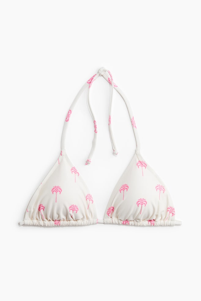 Wattiertes Triangel-Bikinitop - Weiß/Palmen - 1