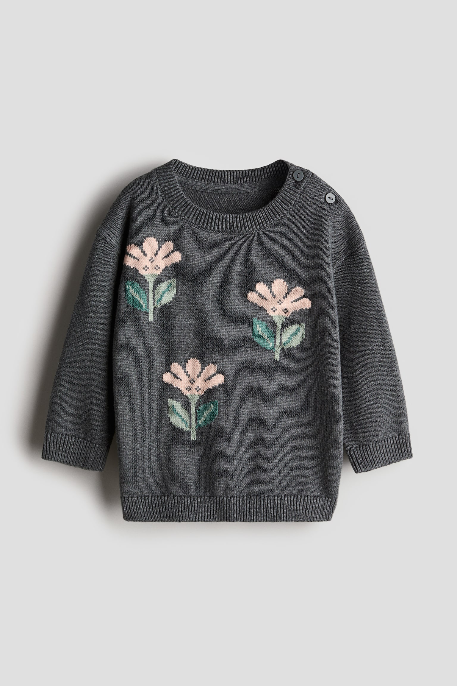 Jacquard-knit jumper - Dark grey/Flowers/Light grey/Bunny/Red/Bow - 1