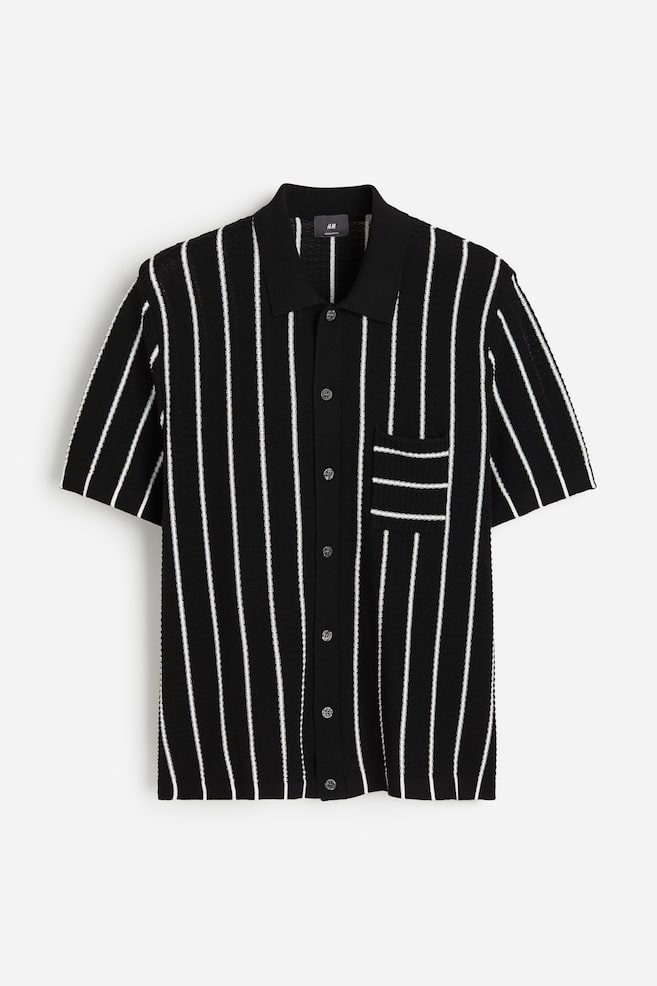 Regular Fit Textured-knit shirt - Black/White striped - 2