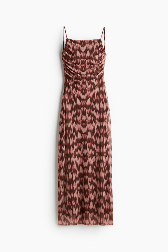 Draped mesh strappy dress - Brown/Patterned/Beige/Patterned - 1
