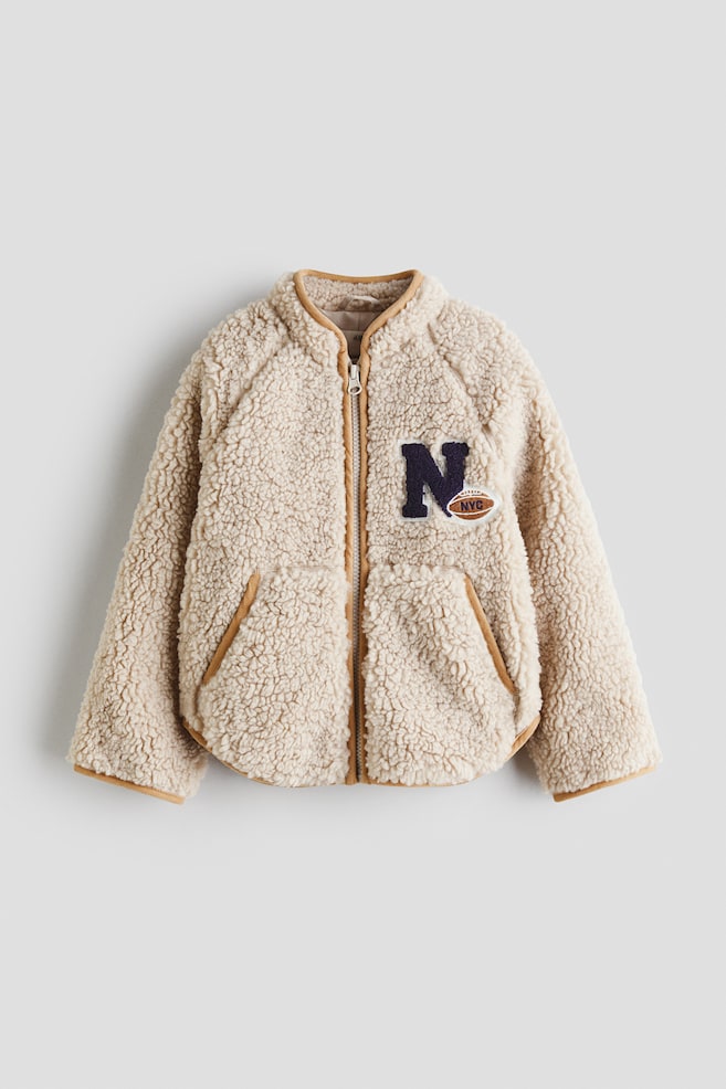 Appliquéd Teddy Fleece Jacket - Light beige/N - 1