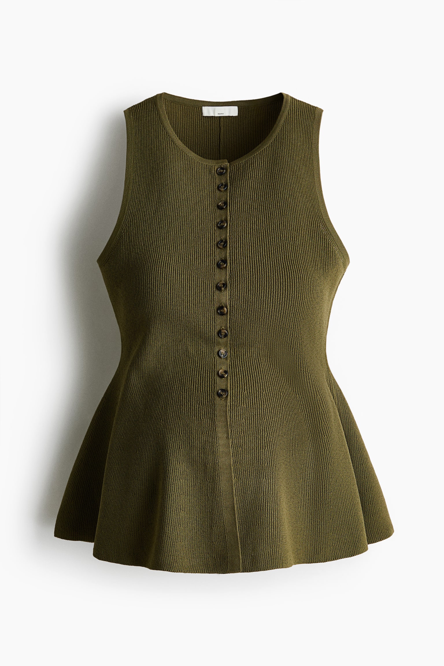MAMA Rib-Knit Peplum Vest - Olive green