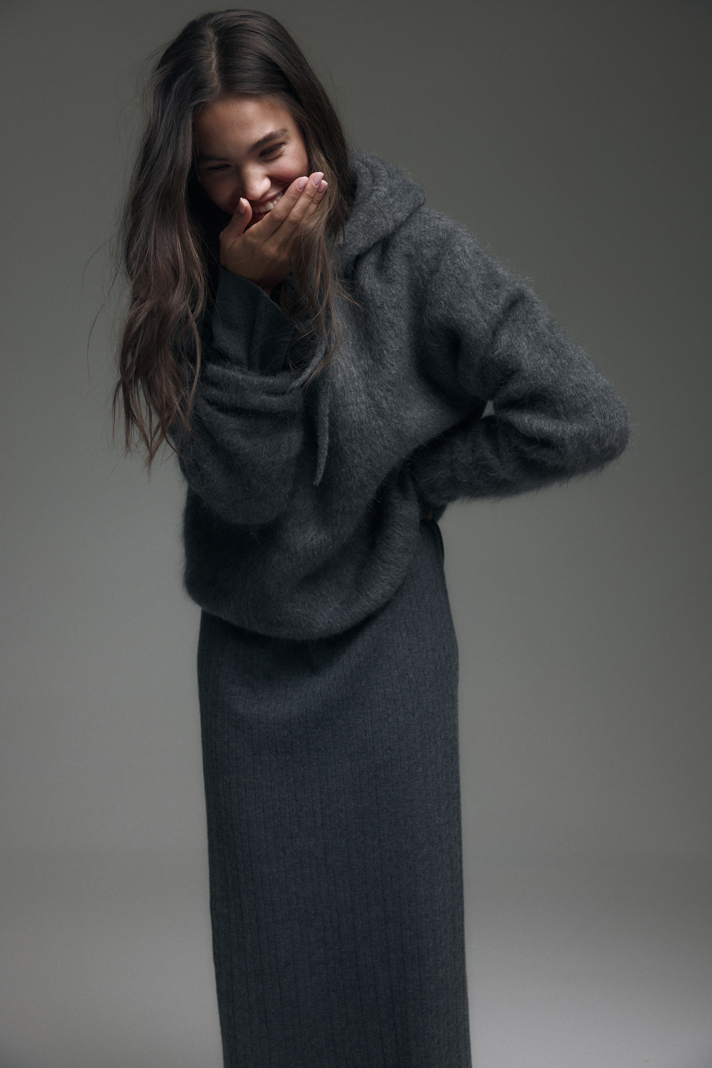 Ladies - Dark Gray Melange Cable-Knit Dress - Size: S - H&M