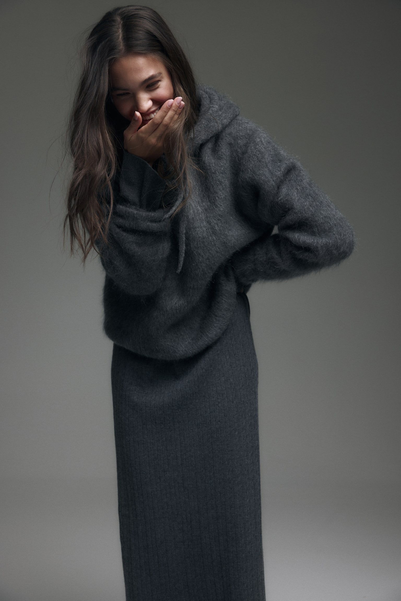 Cable-knit dress - Dark grey marl/Cream/Black - 3