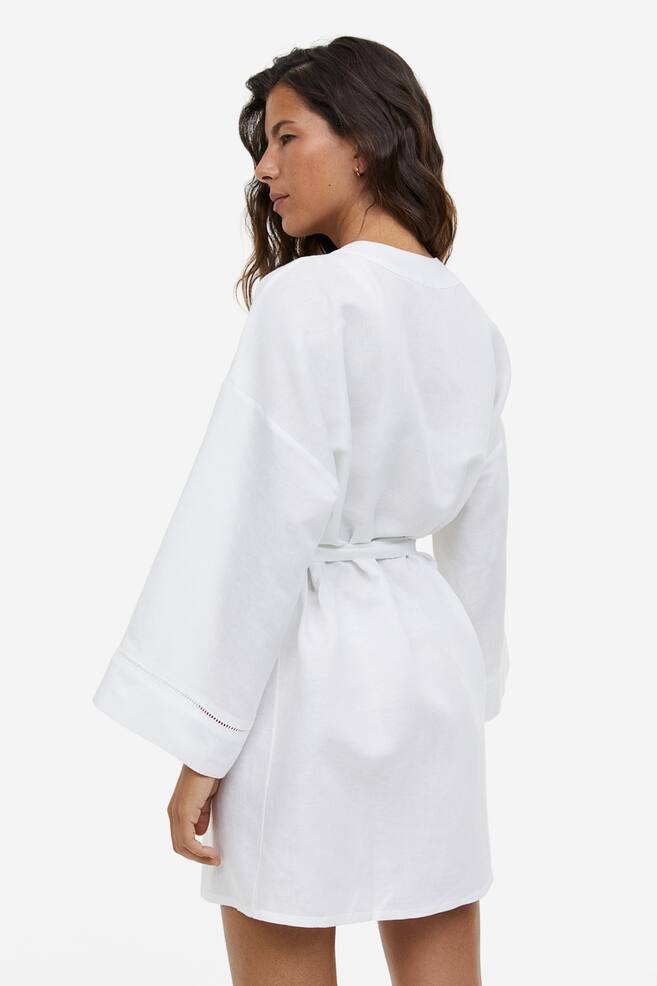 Linen-blend dressing gown - White - 3