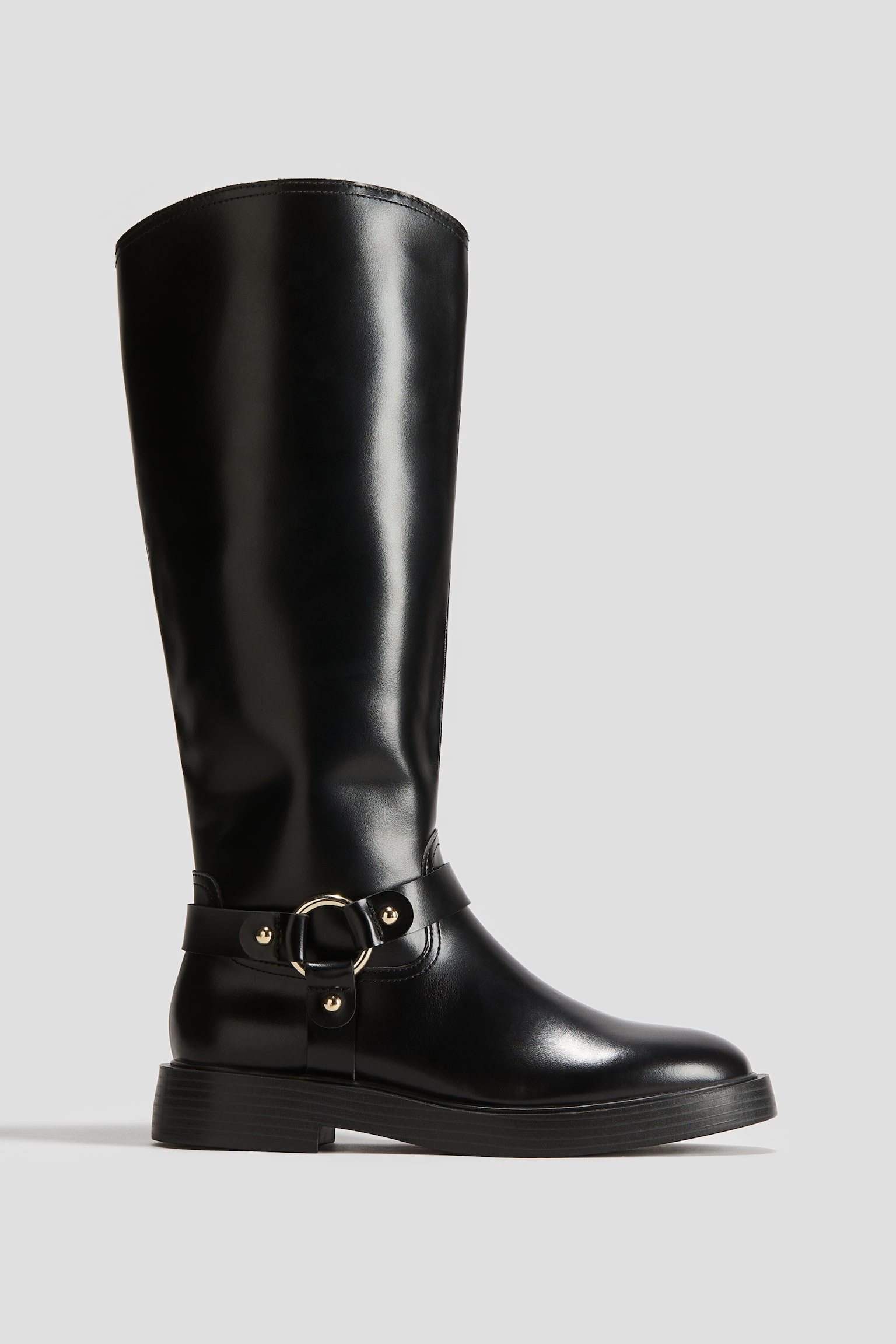 Knee High Biker Boots - Black - 1