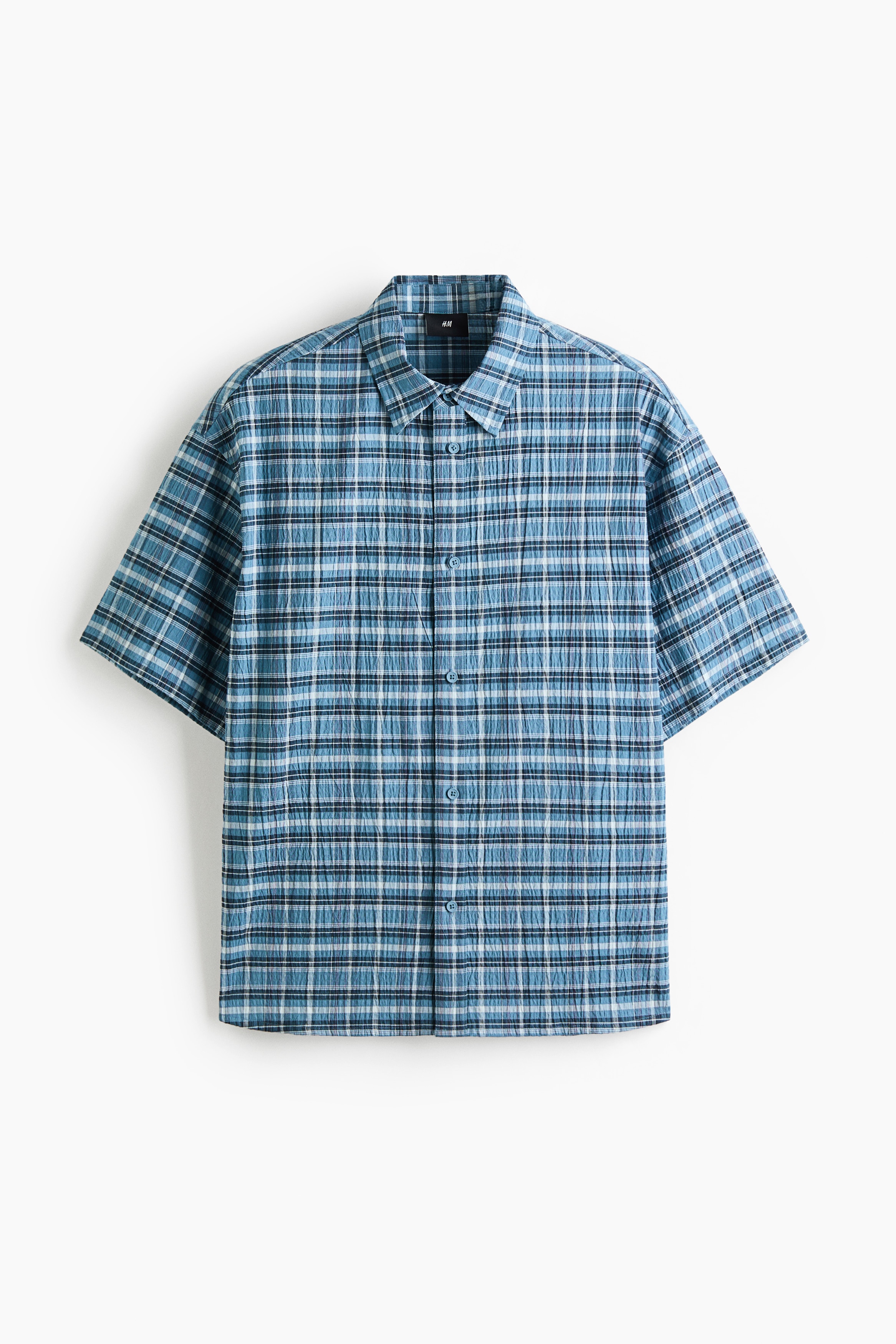 Áo sơ mi vải sọc nhăn Loose Fit - Màu ngọc lam/Kẻ ca rô/Màu đen/Kẻ ca rô