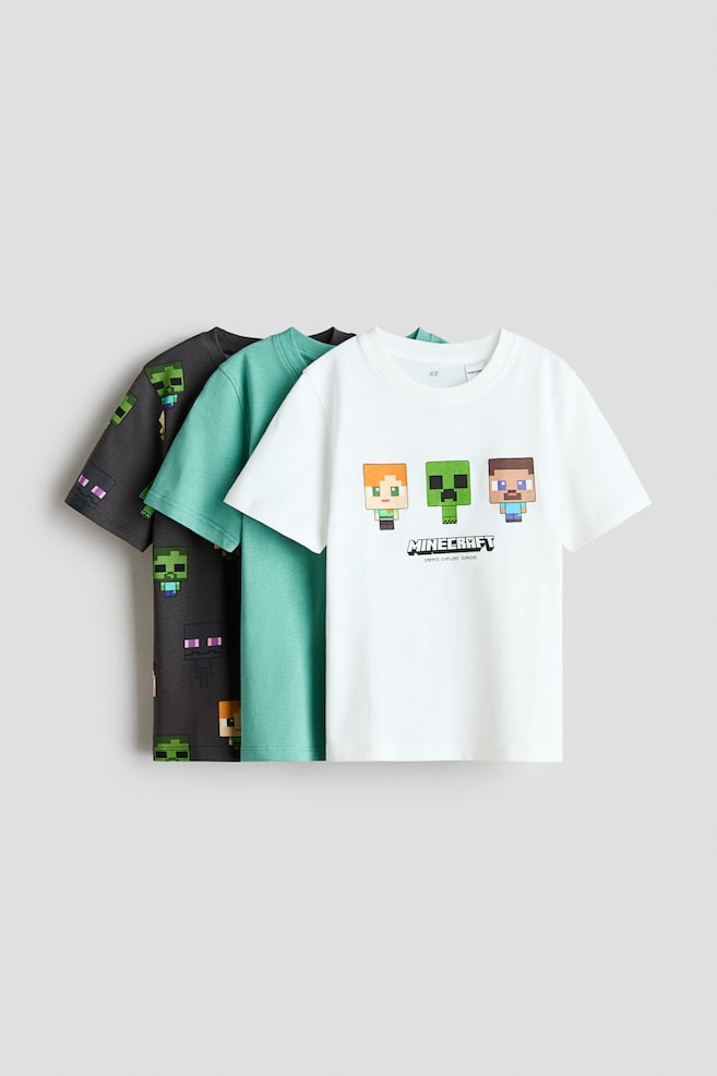 Pack-3 t-shirts estampadas - Verde/Minecraft/Azul pó/Hot Wheels/Branco/Pokémon/Cinzento/Sonic the Hedgehog/Cinzento claro/Marvel Comics/Vermelho/Carros/Azul marinho/Rato Mickey/Azul/Lilo & Stitch - 1