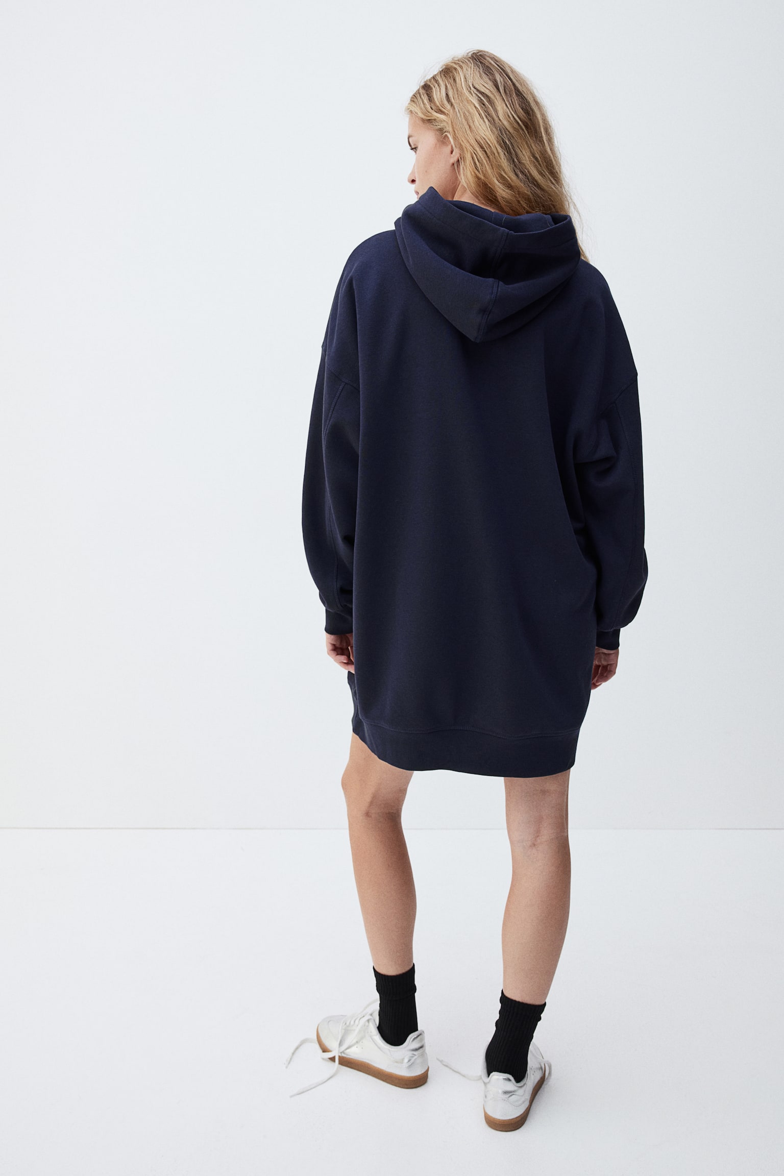 Hooded cotton dress - Navy blue/Dark brown/Black/Light grey marl - 3