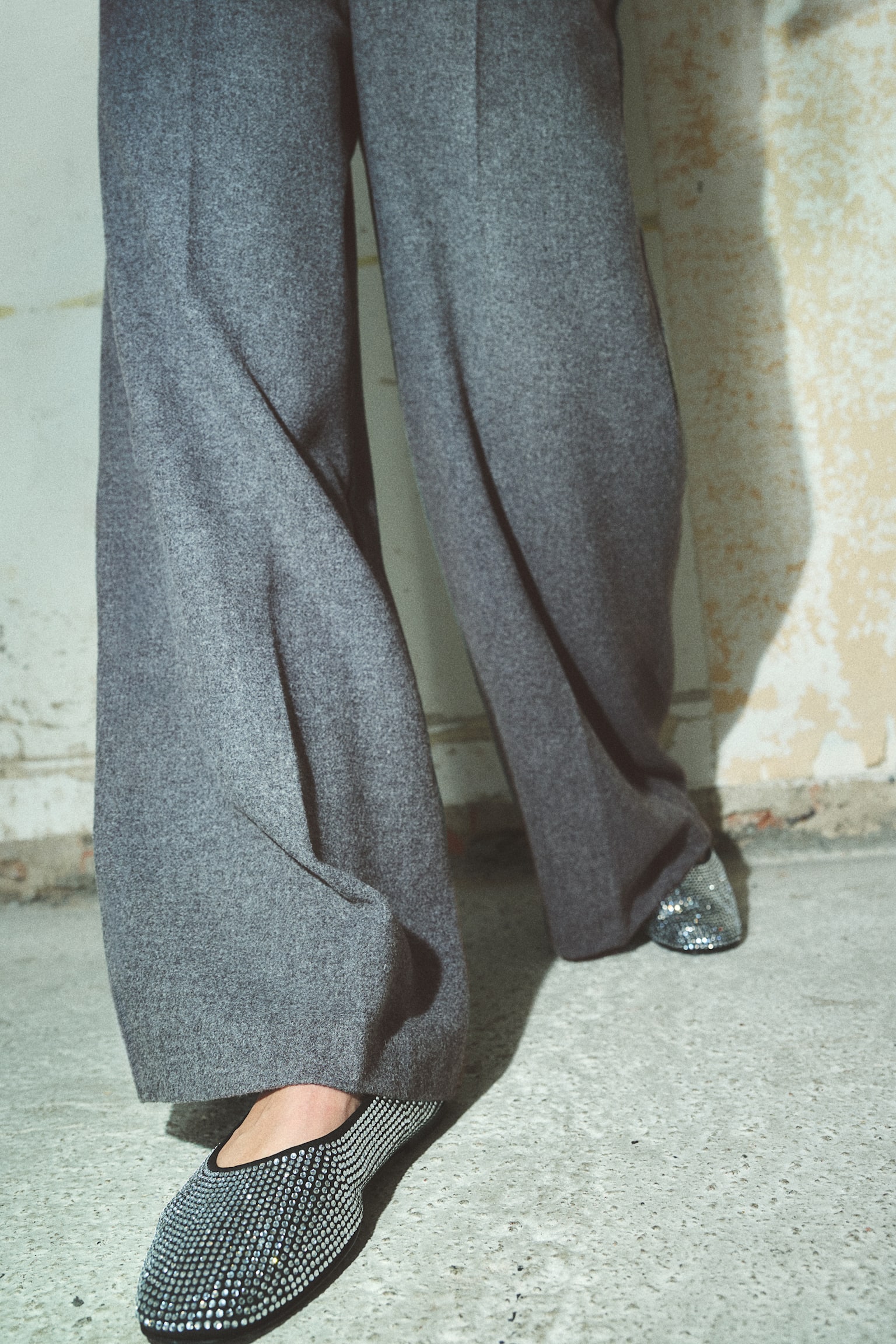 Wide tailored trousers - Dark grey marl/Black - 6