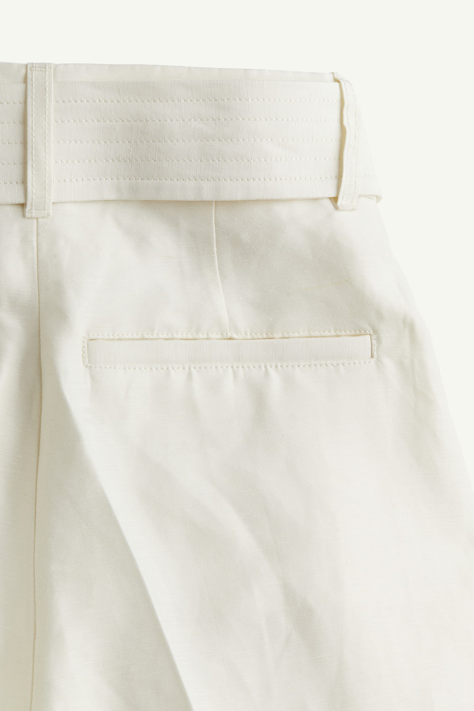 Linen Blend Belted Pants - White - 3