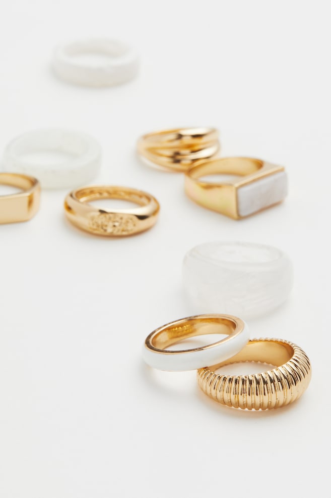 9-pack rings - Gold-coloured/White/Orange/Gold-coloured/Pink/Silver-coloured - 2