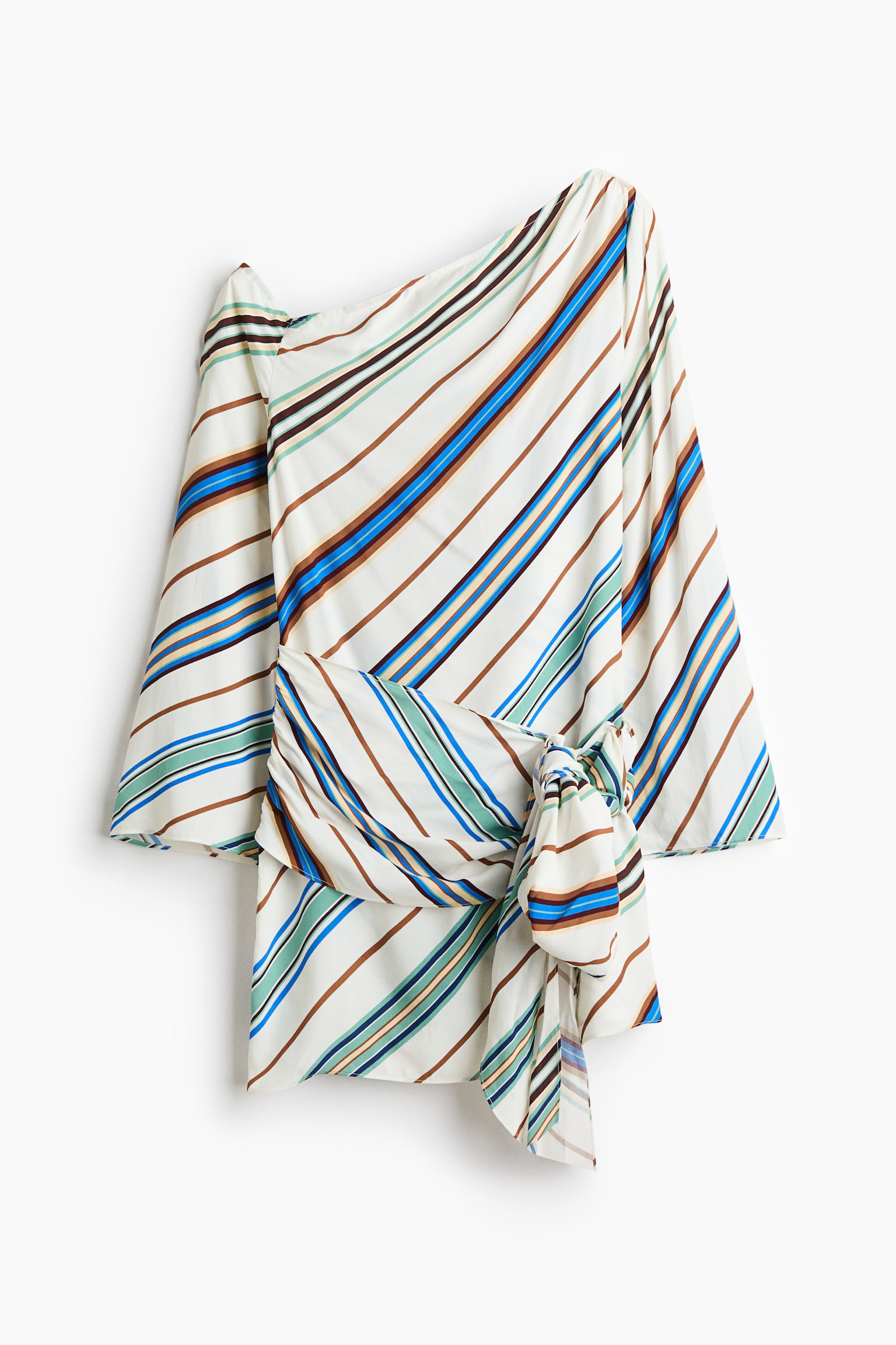 One-shoulder viscose dress - Roomwit/gestreept