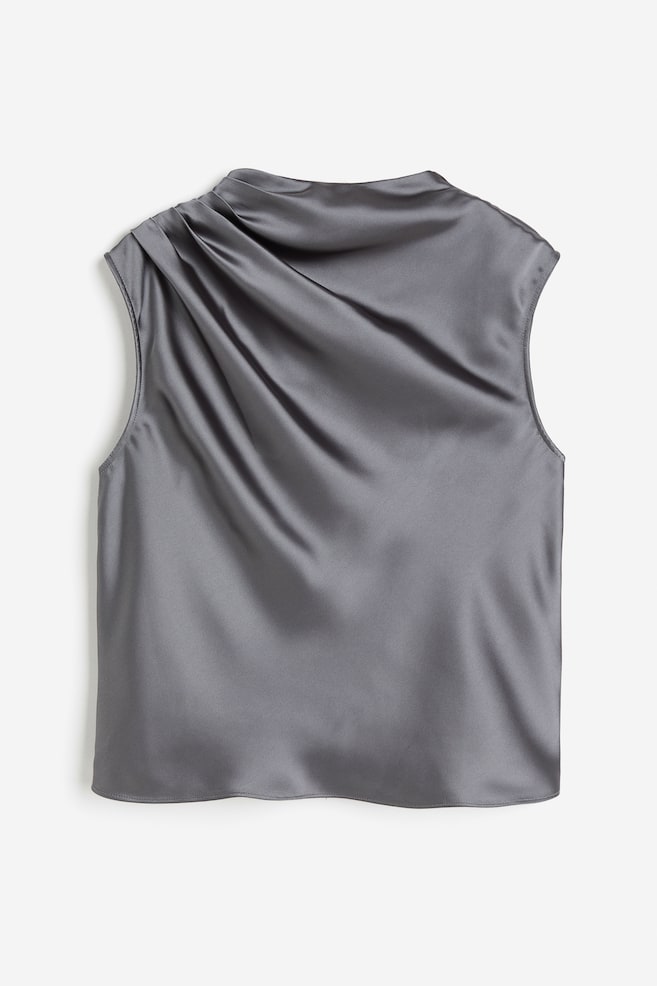Draped satin blouse - Grey/White - 2