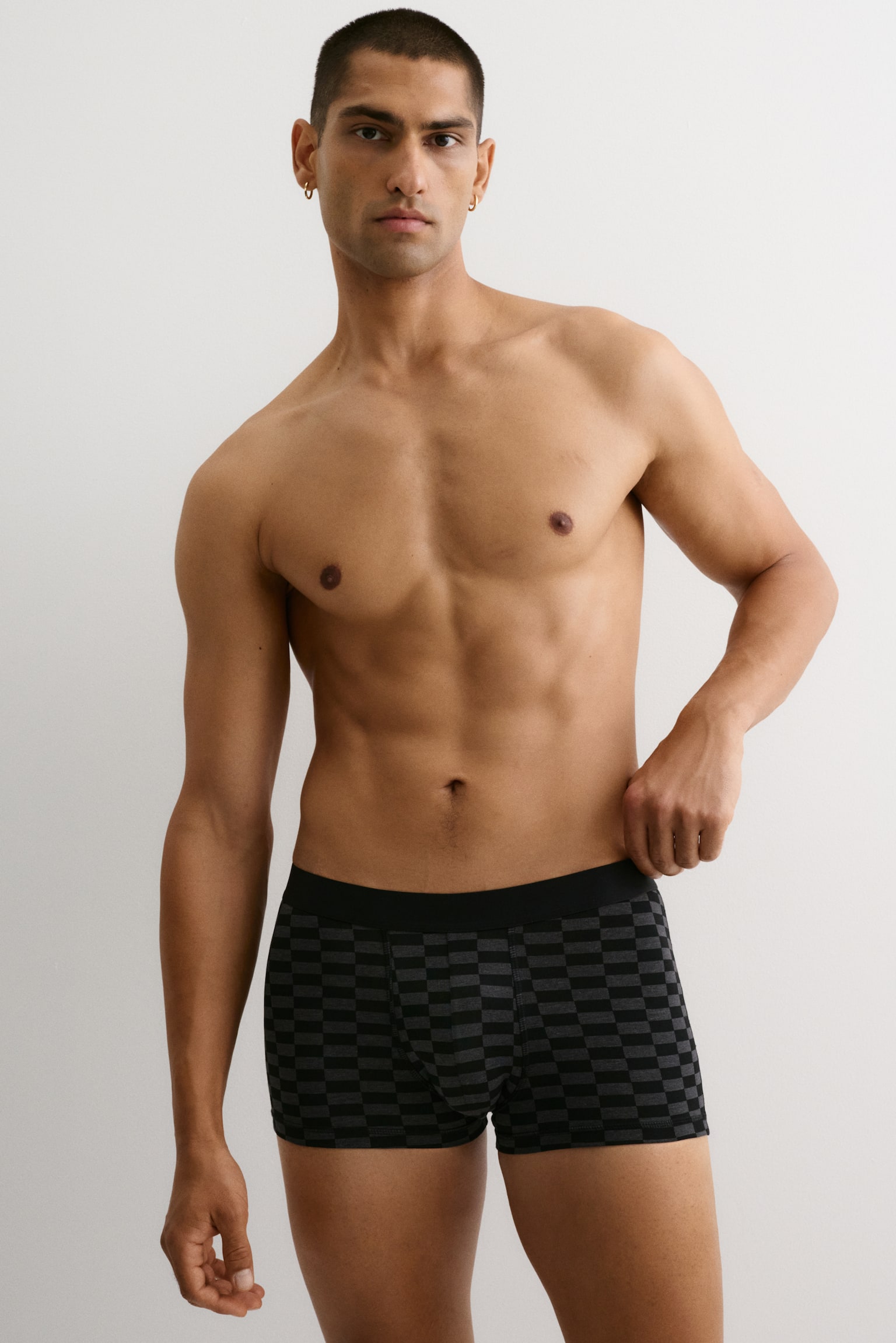 3-pack short cotton trunks - Dark grey marl/Checked - 2