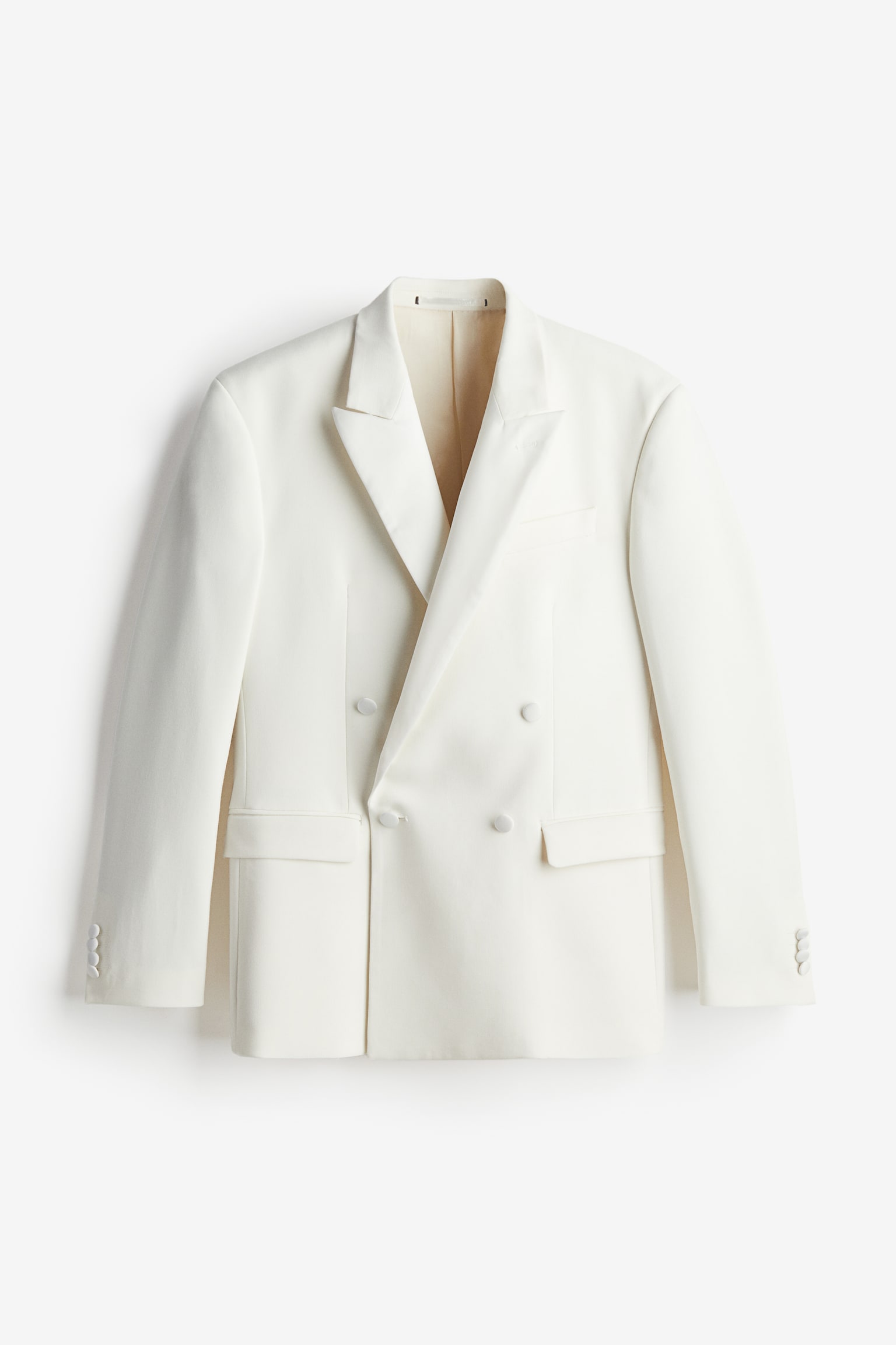 Regular Fit Double Breasted Tuxedo Jacket - White - 2