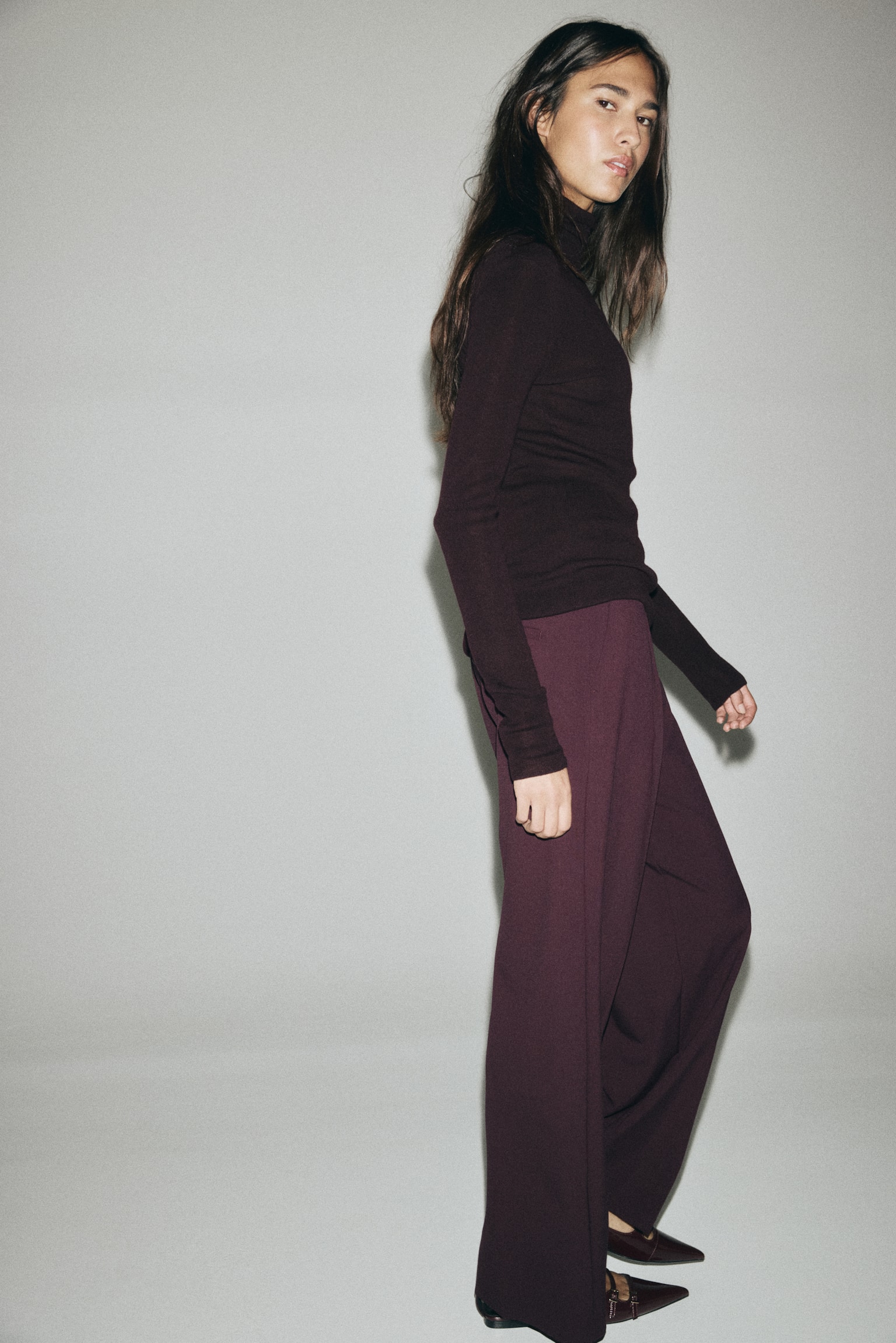 מכנסיים רחבים מחויטים - בורדו/חום כהה/אפור כהה/משבצות - 3