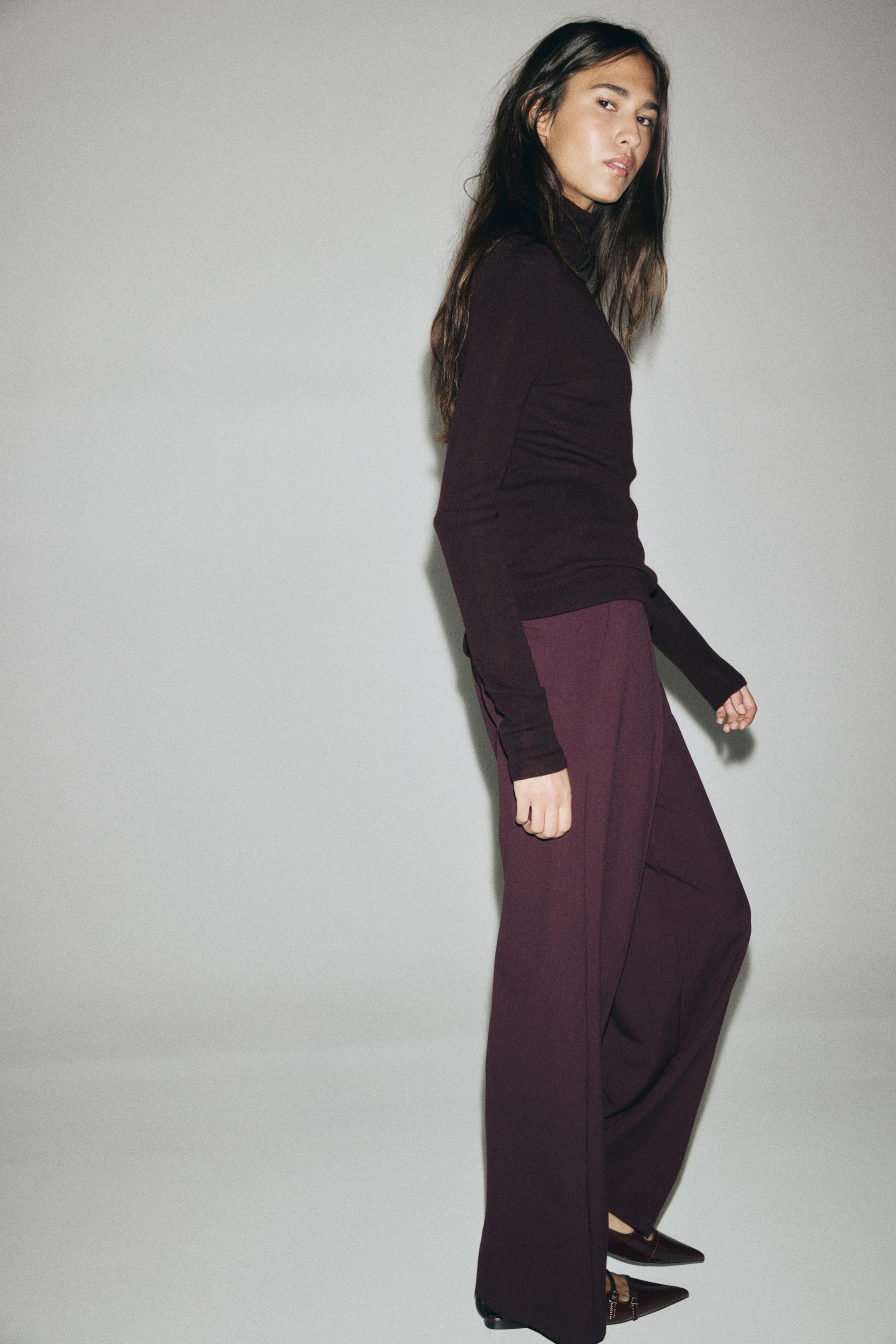 הצגת תמונה גדולה יותר: מכנסיים רחבים מחויטים - בורדו - Ladies | H&M IL 3