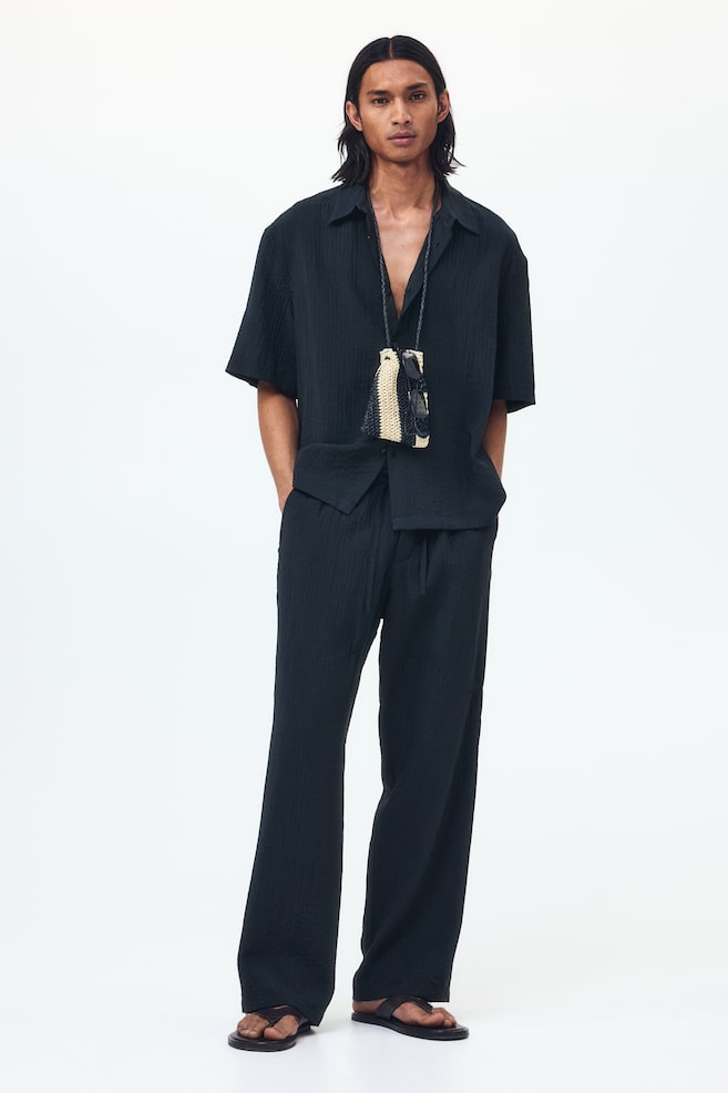 Relaxed-Fit Textured Pants - Black/White/Burgundy/Khaki green - 2