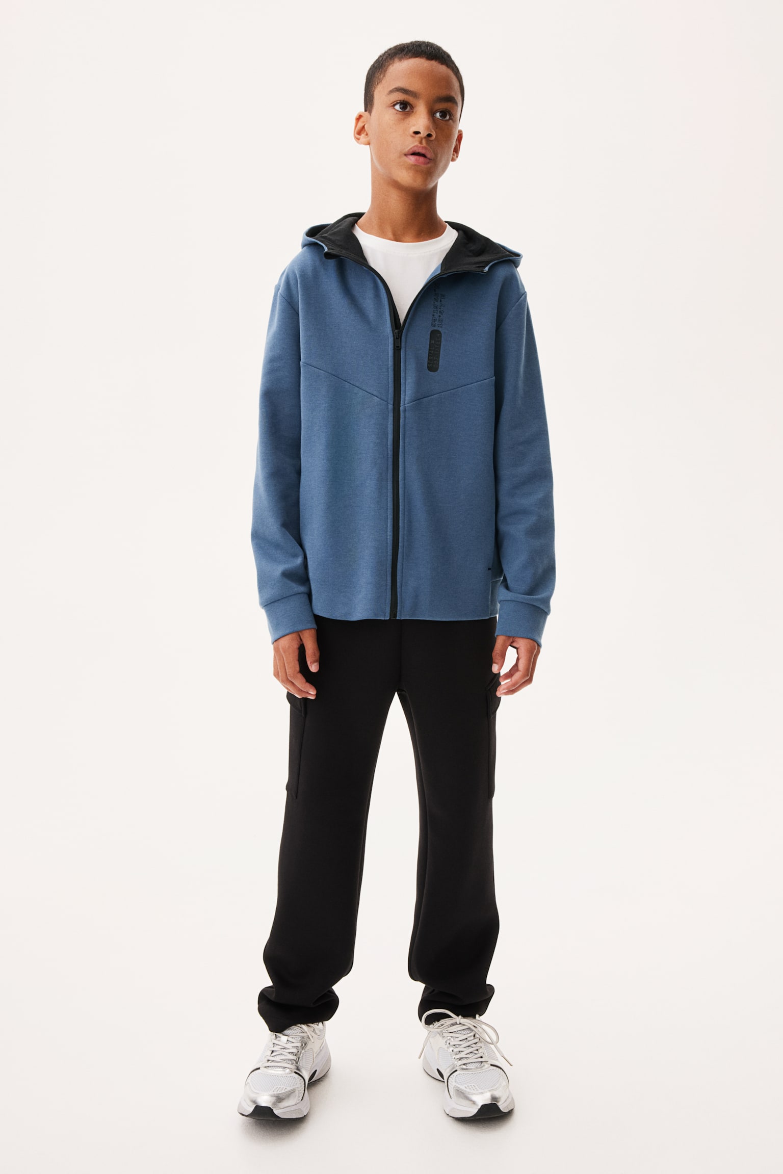 Heavy jersey zip-through hoodie - Blue/Black/Light grey marl - 5