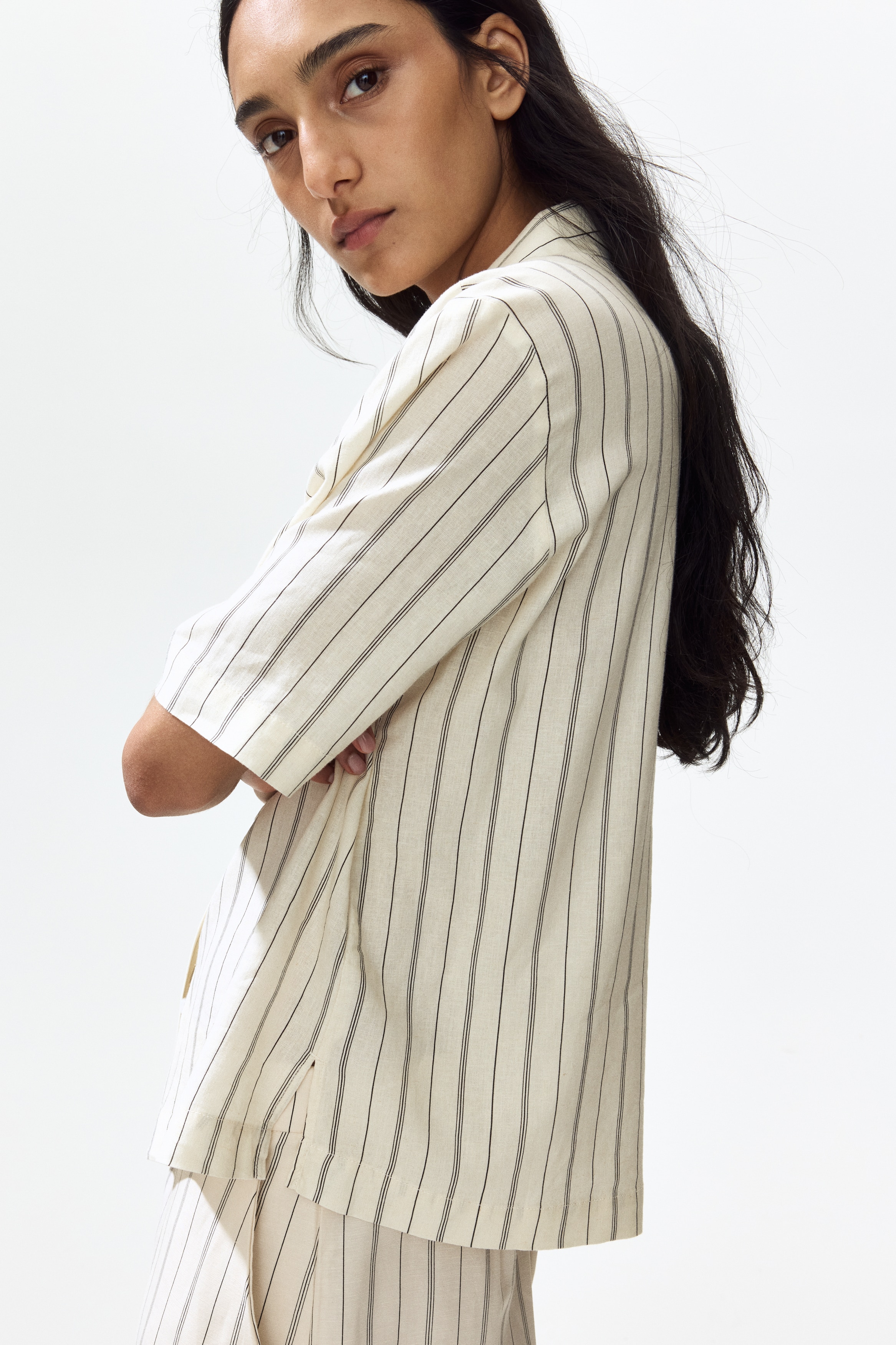 Linen-blend resort shirt - Cream/Striped