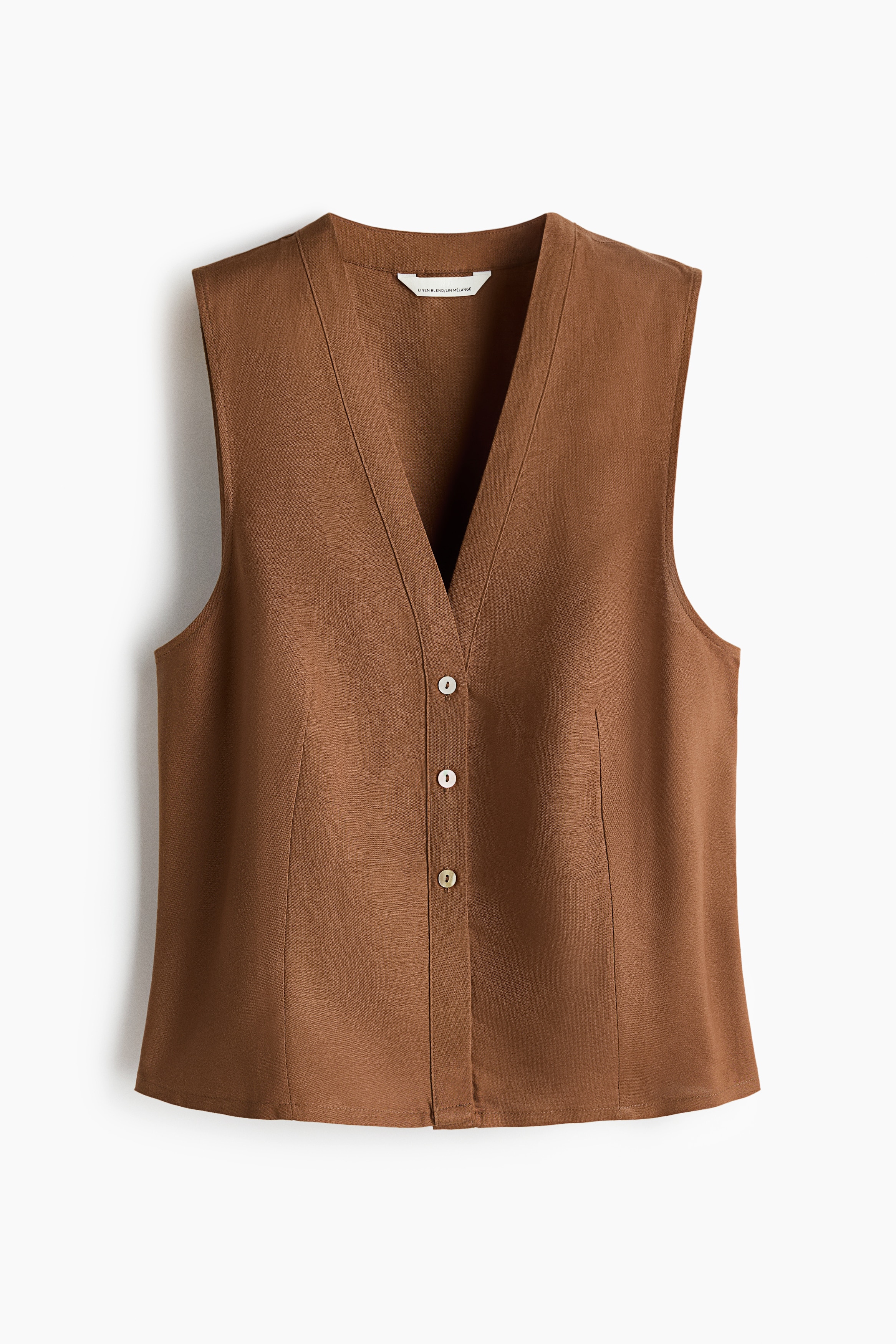 Sleeveless Linen-Blend Shirt - Brown/Light pink/Navy blue/White