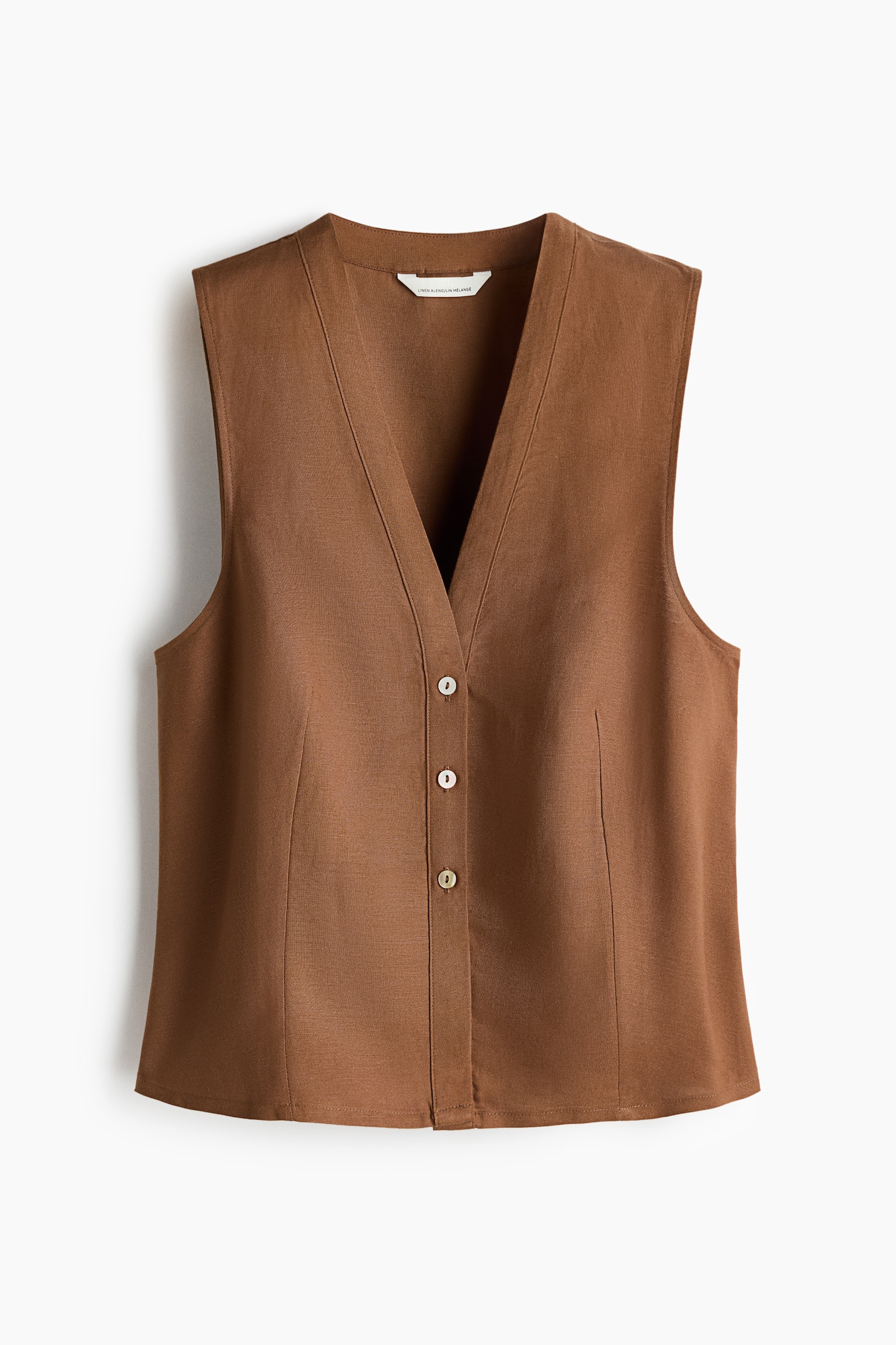 Sleeveless linen-blend shirt - Brown/Navy blue/White - 2