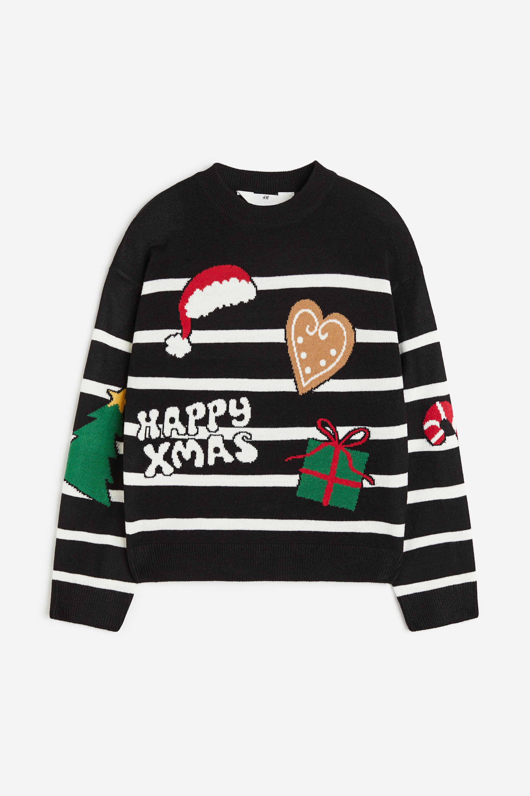 Προβολή μεγαλύτερης εικόνας: Πουλόβερ με πλέξη ζακάρ - Μαύρο/Happy Xmas - Kids | H&M GR 1