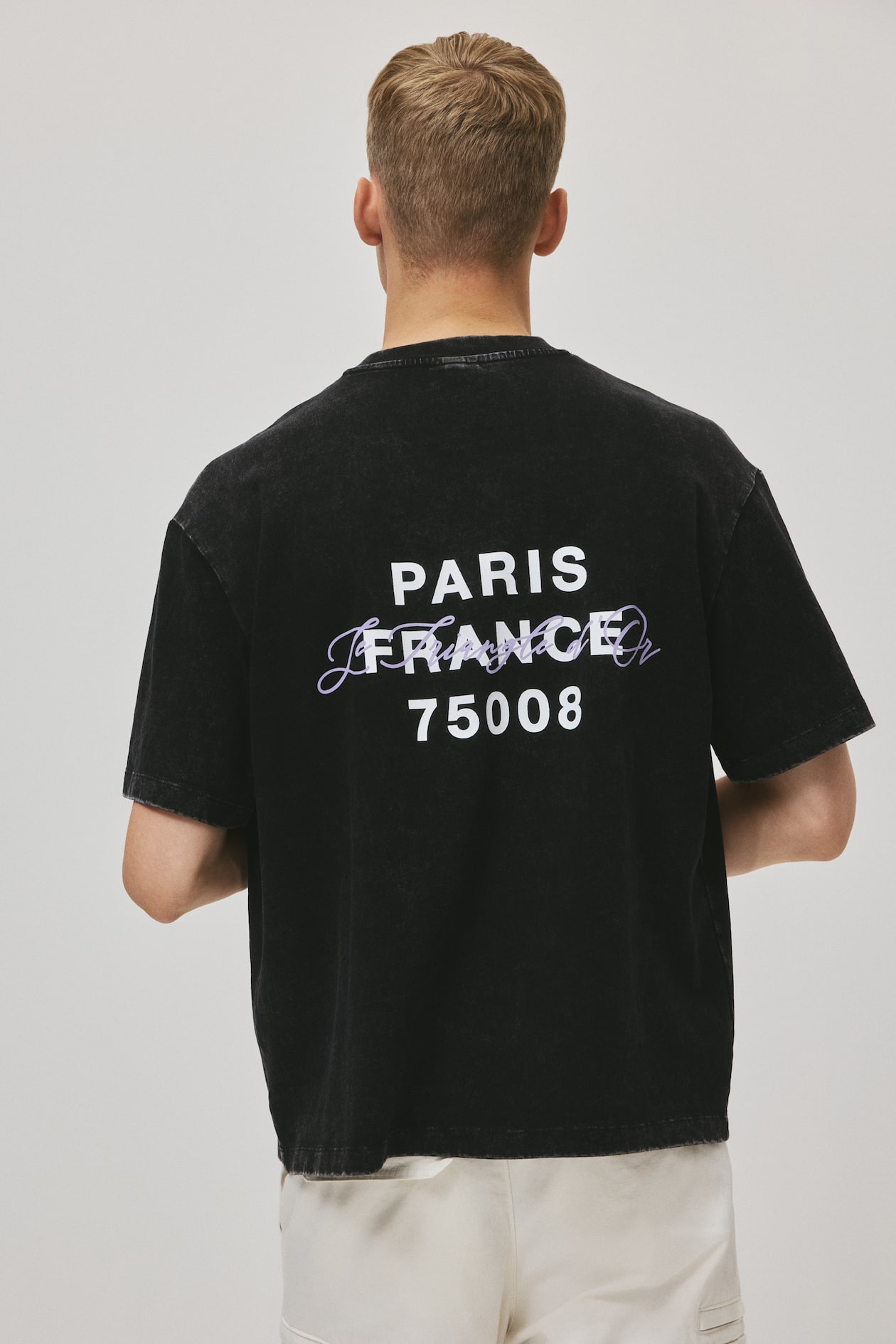 Boxy-Fit Washed T-Shirt Black/Paris Men H&M US