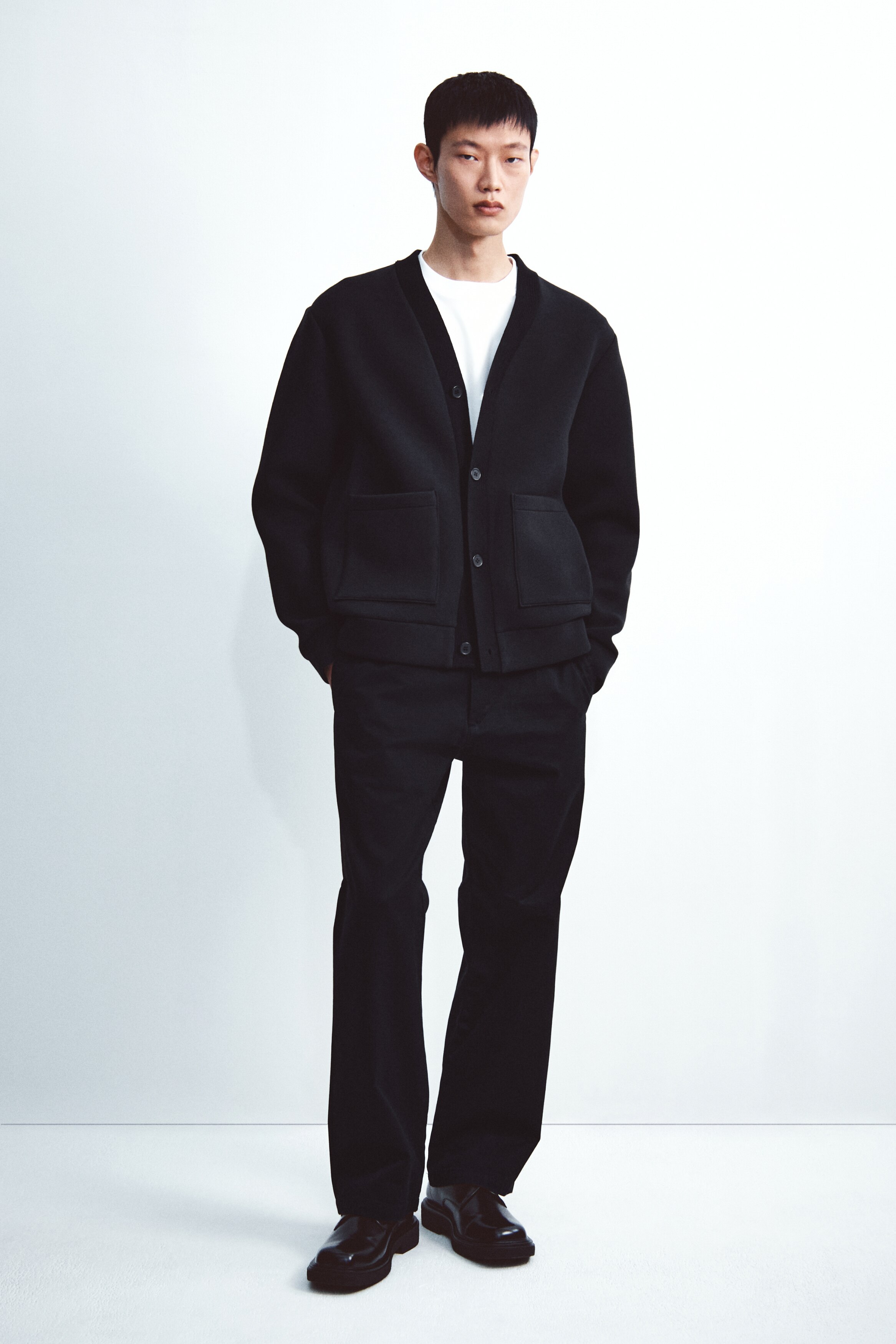 Loose Fit Cardigan - Black/Dark khaki green