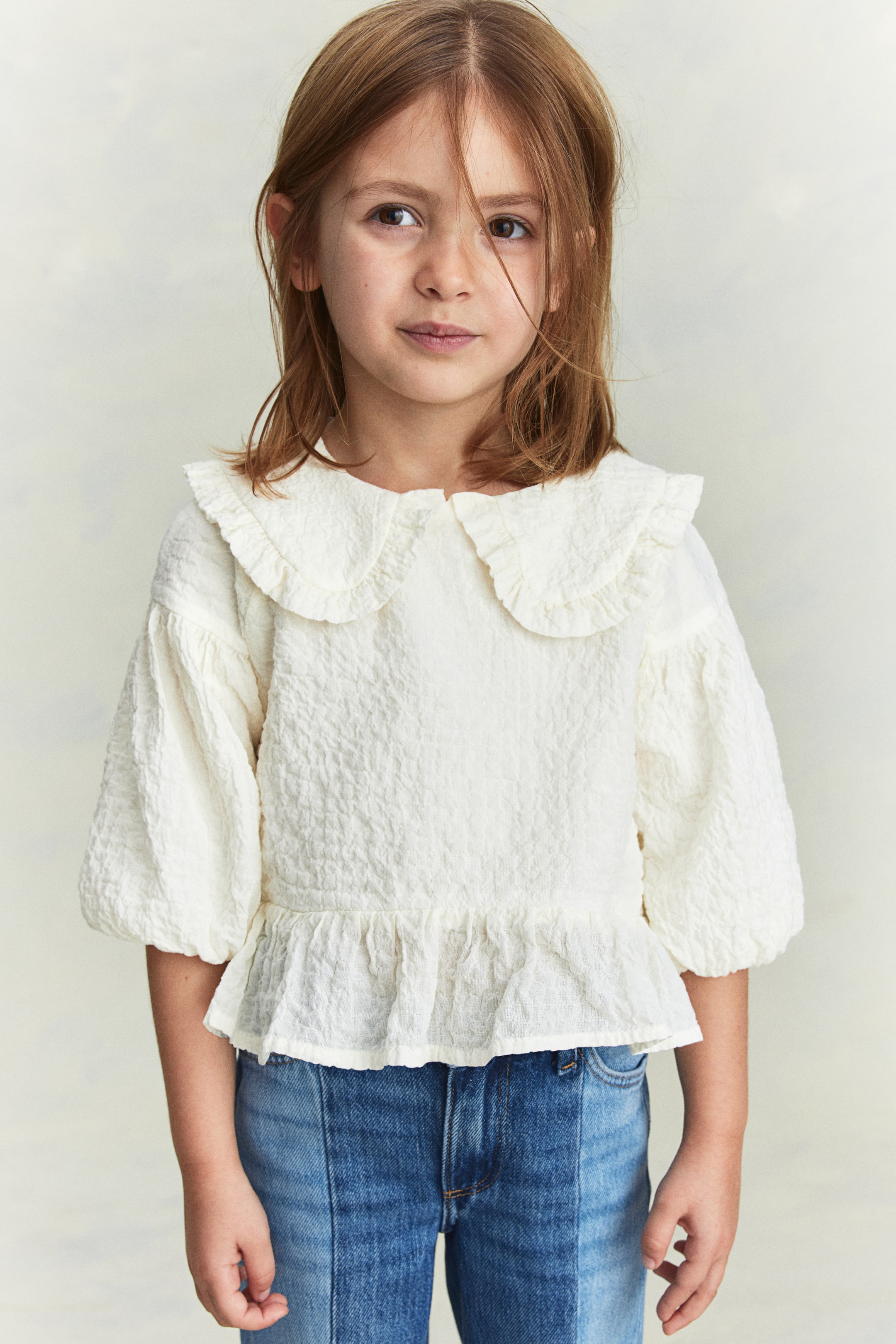 Puff-Sleeve Seersucker Blouse