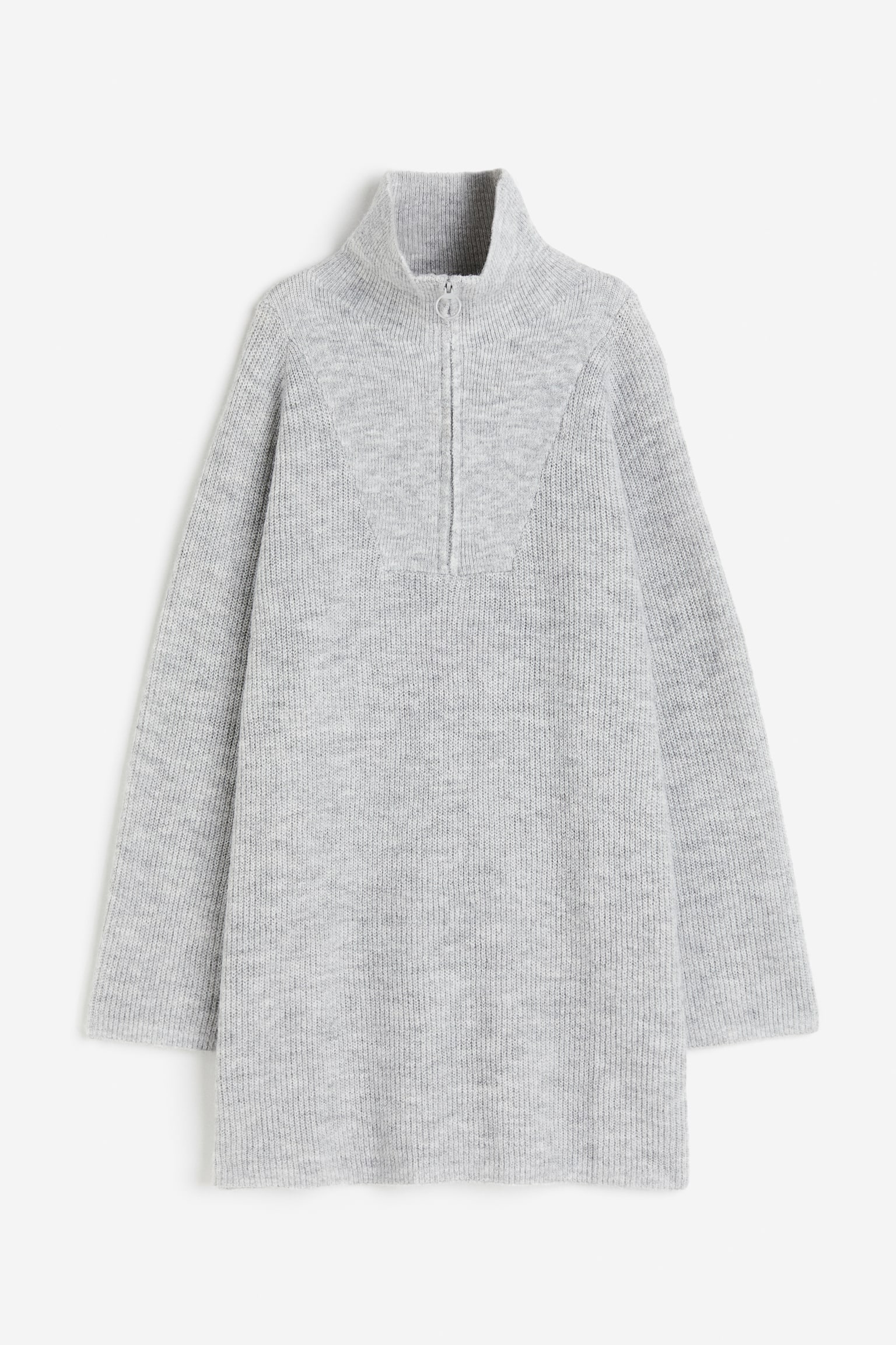 Oversized Half Zip Dress - Light grey marle - 1