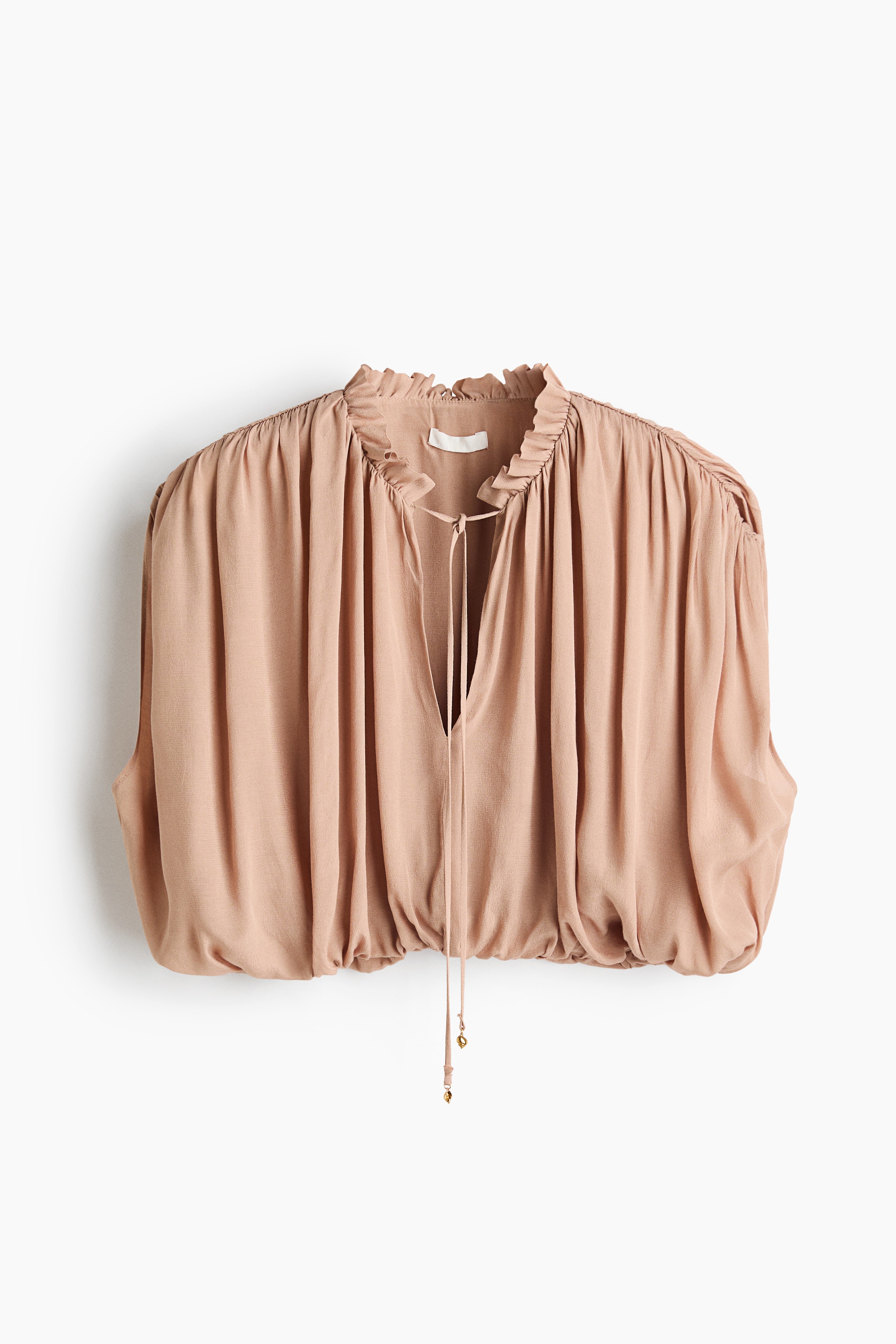 Oversized Bubble-Hem Blouse-Beige