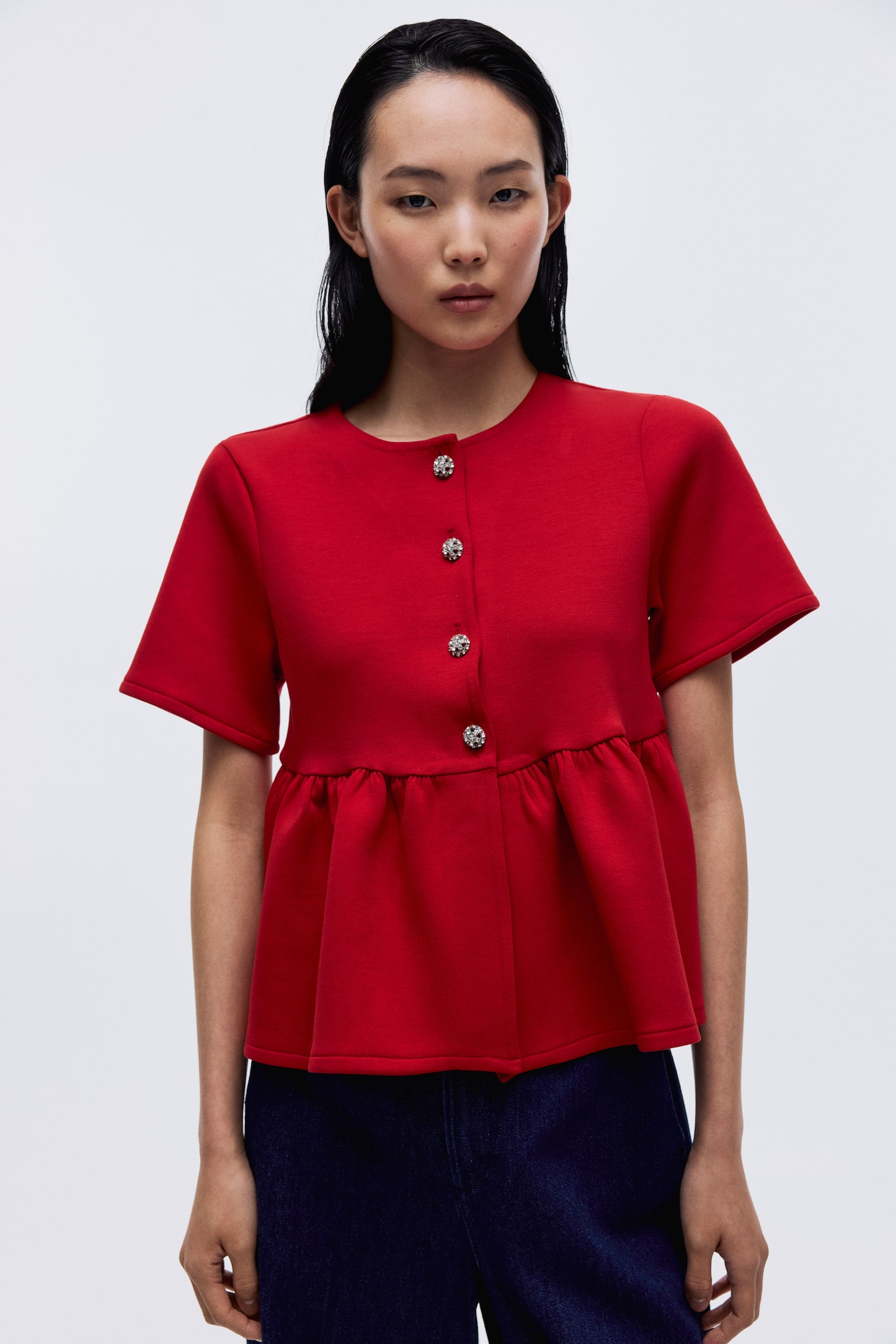 Peplum top - Red/Black - 1