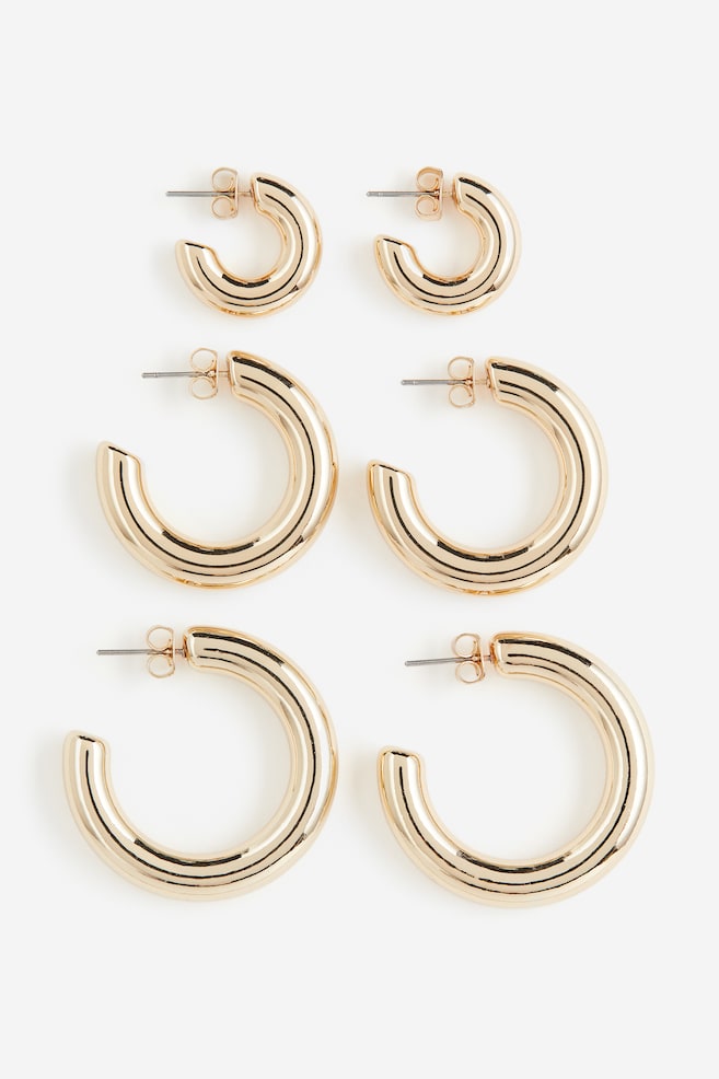 3 pairs hoop earrings - Gold-coloured/Silver-coloured - 1