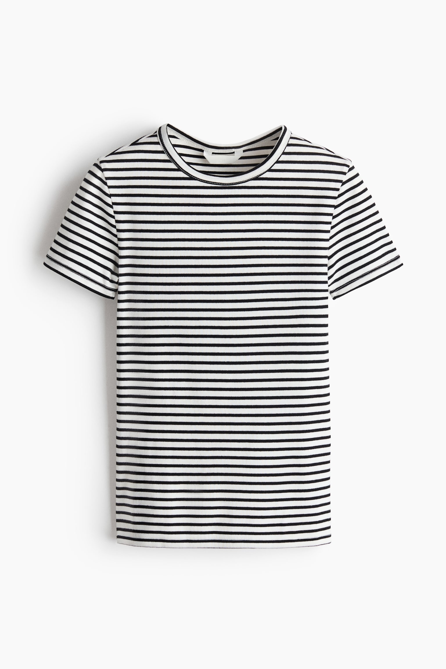 Ribbet T-shirt - Hvid/Stribet/Lys beige/Sort/Gråmeleret/Marineblå - 1