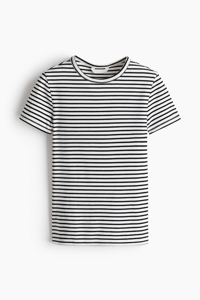 Ribbed T-Shirt - White/striped/Dark taupe/White/Gray melange/Navy blue/Light beige/Light dusty pink/Dark gray/Light turquoise/Black - 1