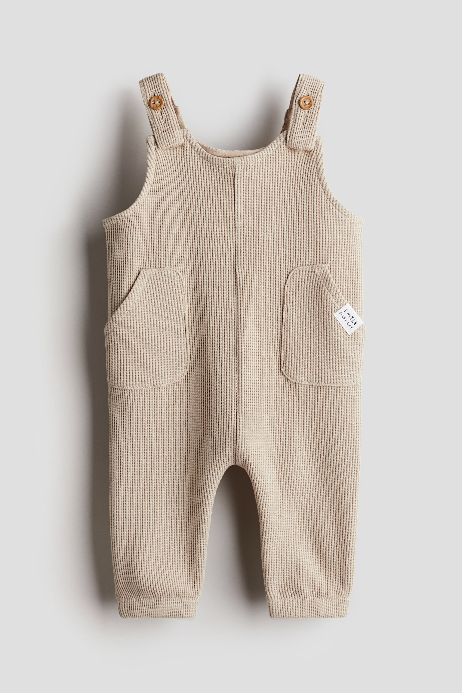 Waffled Cotton Dungarees - Light beige - 1