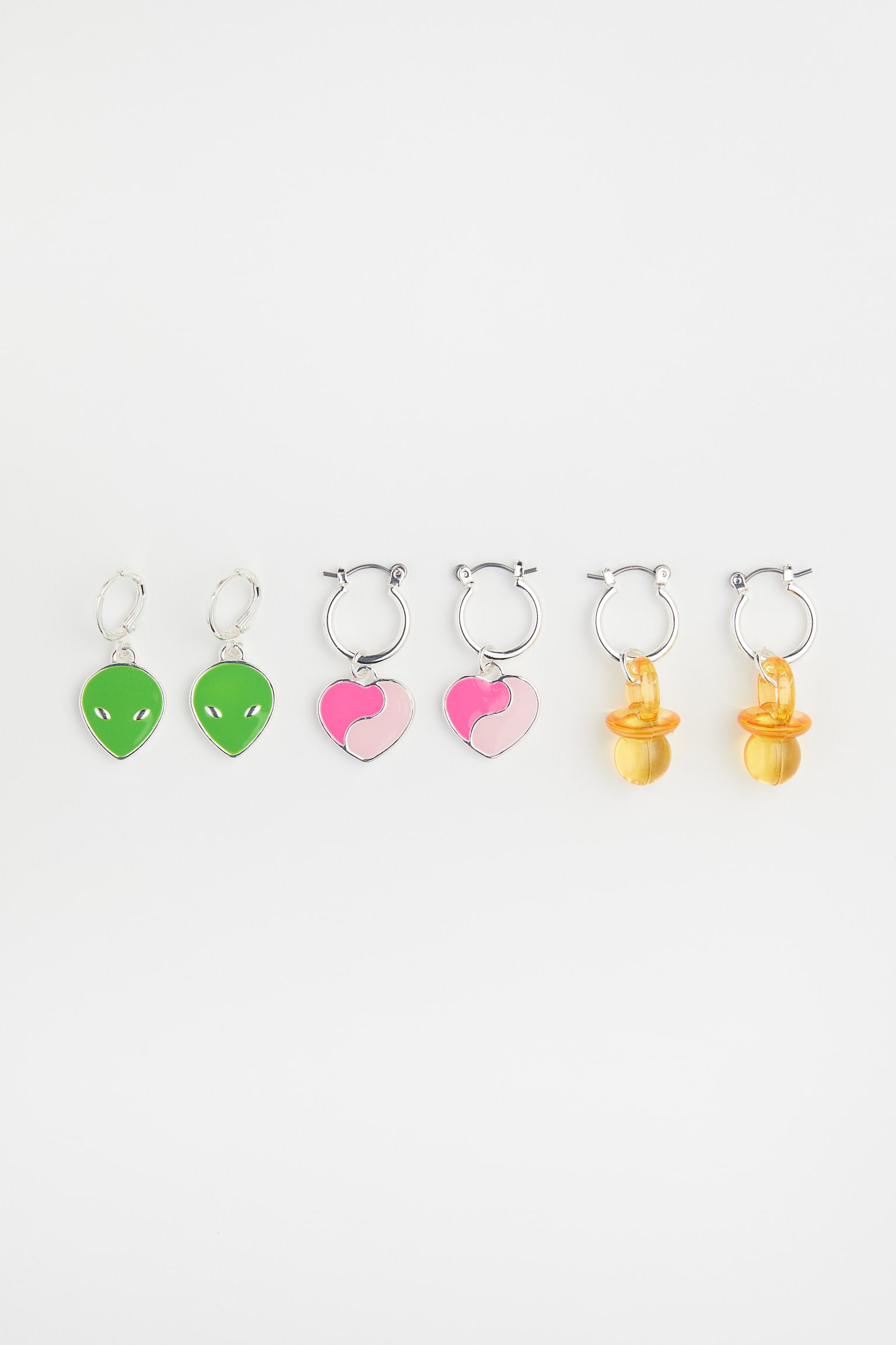 3 pairs earrings - Green/Pink/Yellow