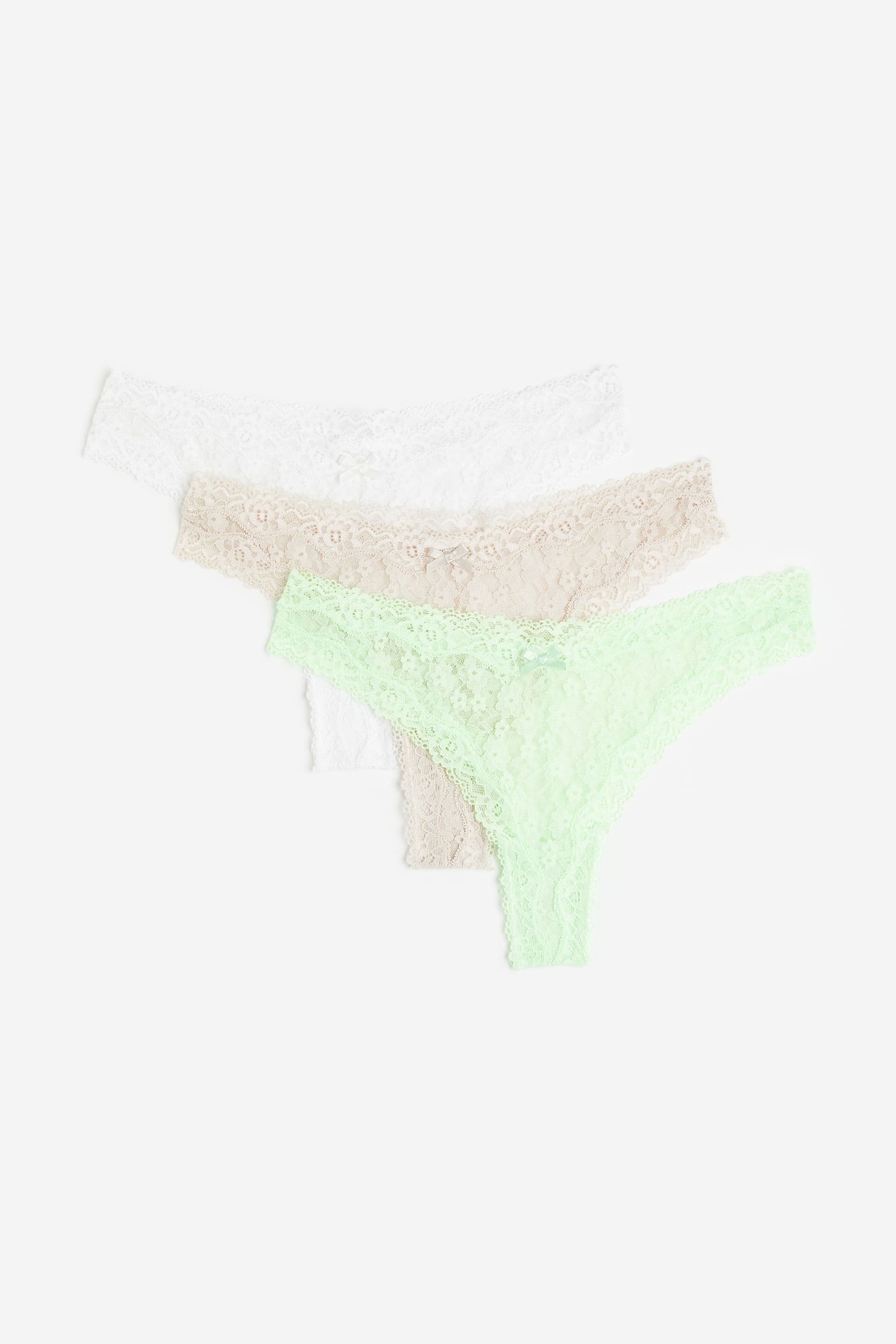 3-pack lace Brazilian briefs - White/Light beige/Neon green - 1