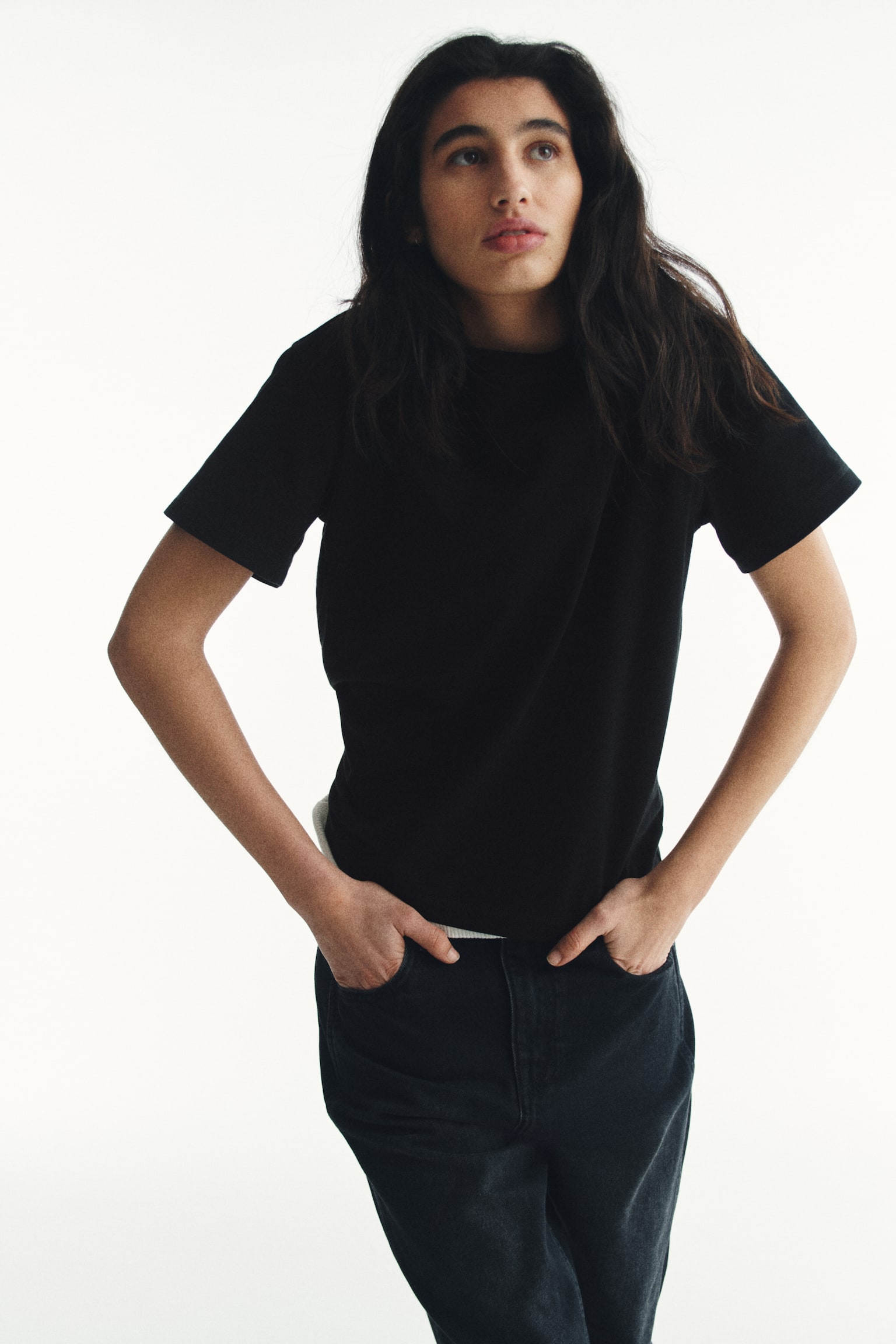 Oversized cotton T-shirt - Black/White/Navy blue/Brown/Light pink - 4