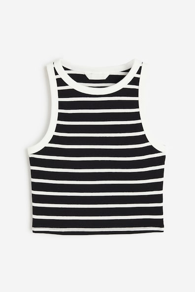 Crop Tank Top - Sleeveless - Crop - Black/white striped - Ladies | H&M US