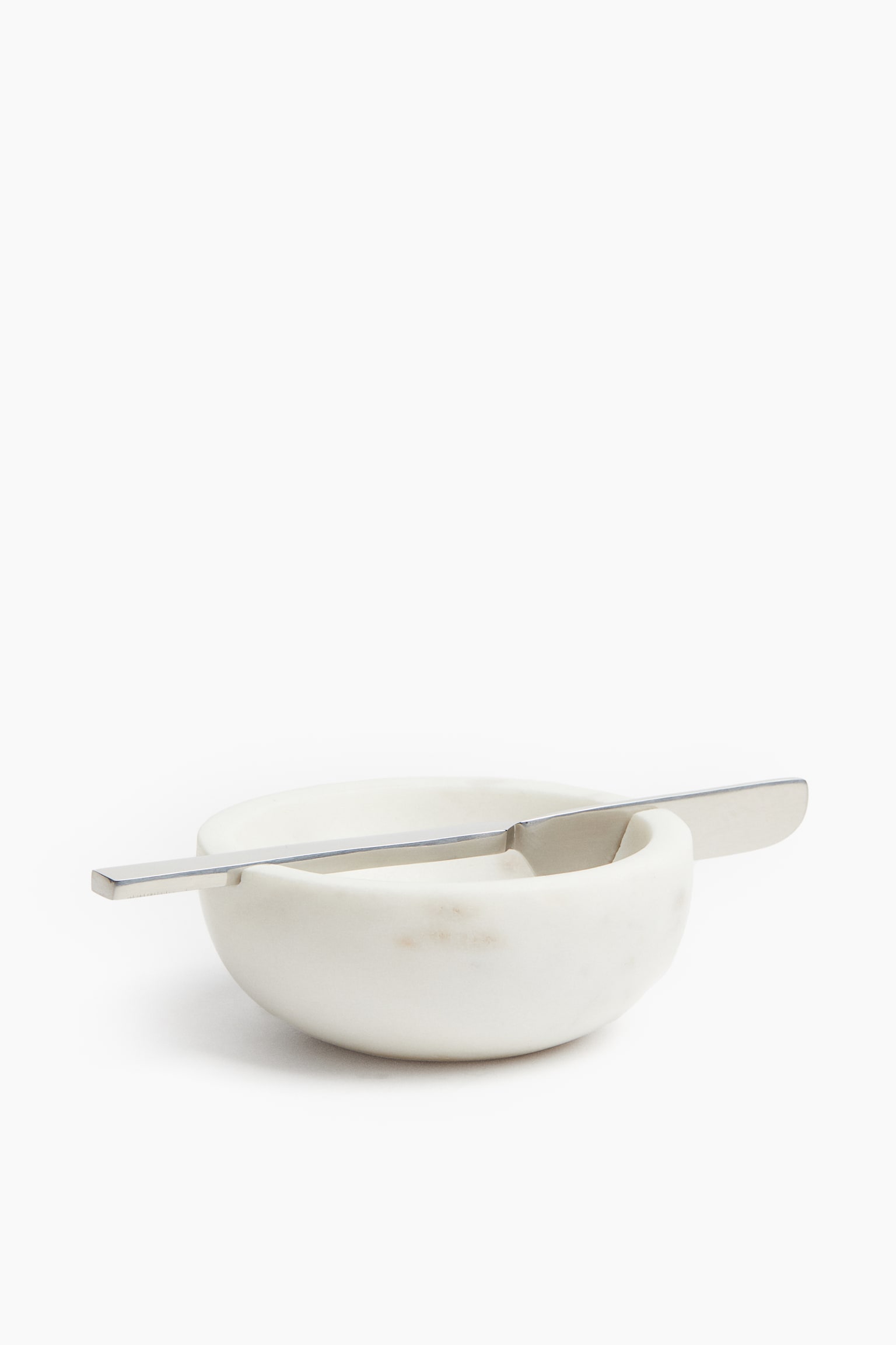 Marble butter bowl with knife - White