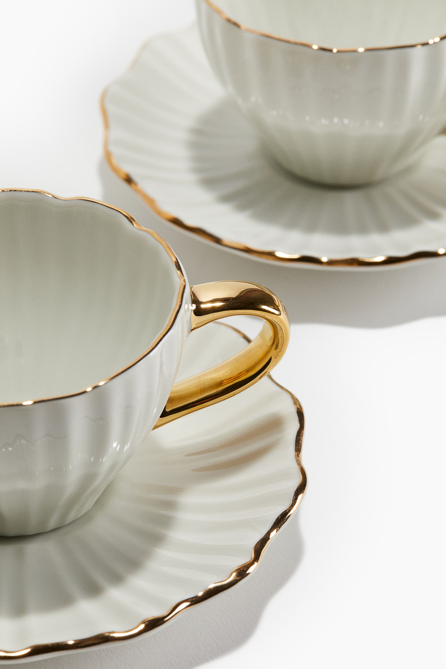 2-pack porcelain espresso cups with saucers - White/Gold-coloured - 2