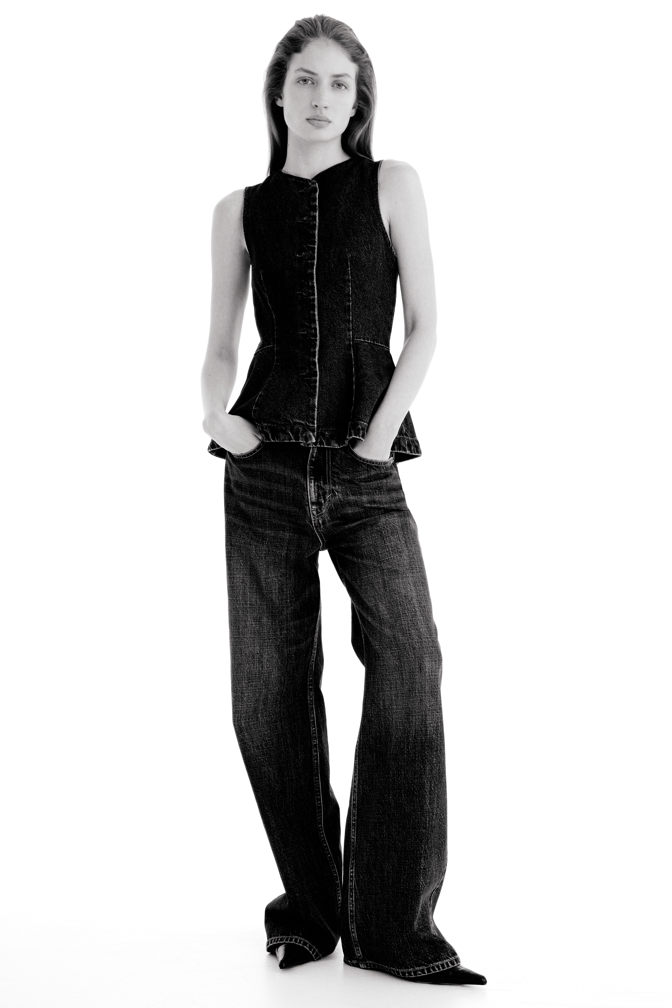 Vestă cu peplum - Albastru-denim închis/Roz/Roșu-închis/Negru