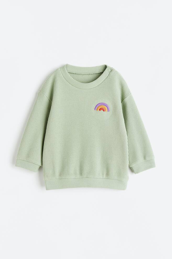 Waffled cotton sweatshirt - Pistachio green/Rainbow