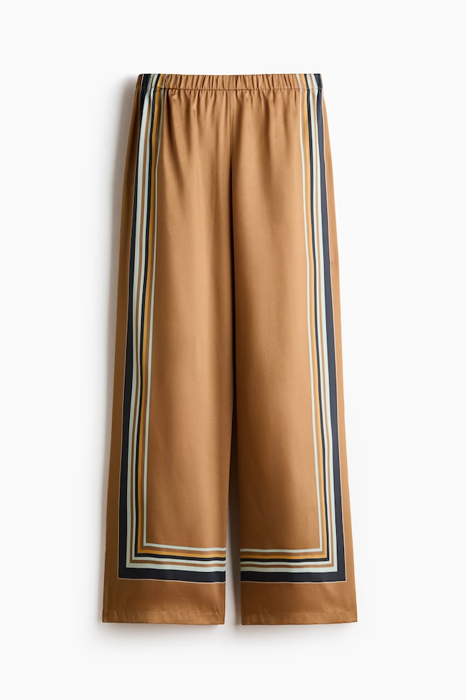 Wide-Leg Satin Pants - Dark beige/patterned - 1