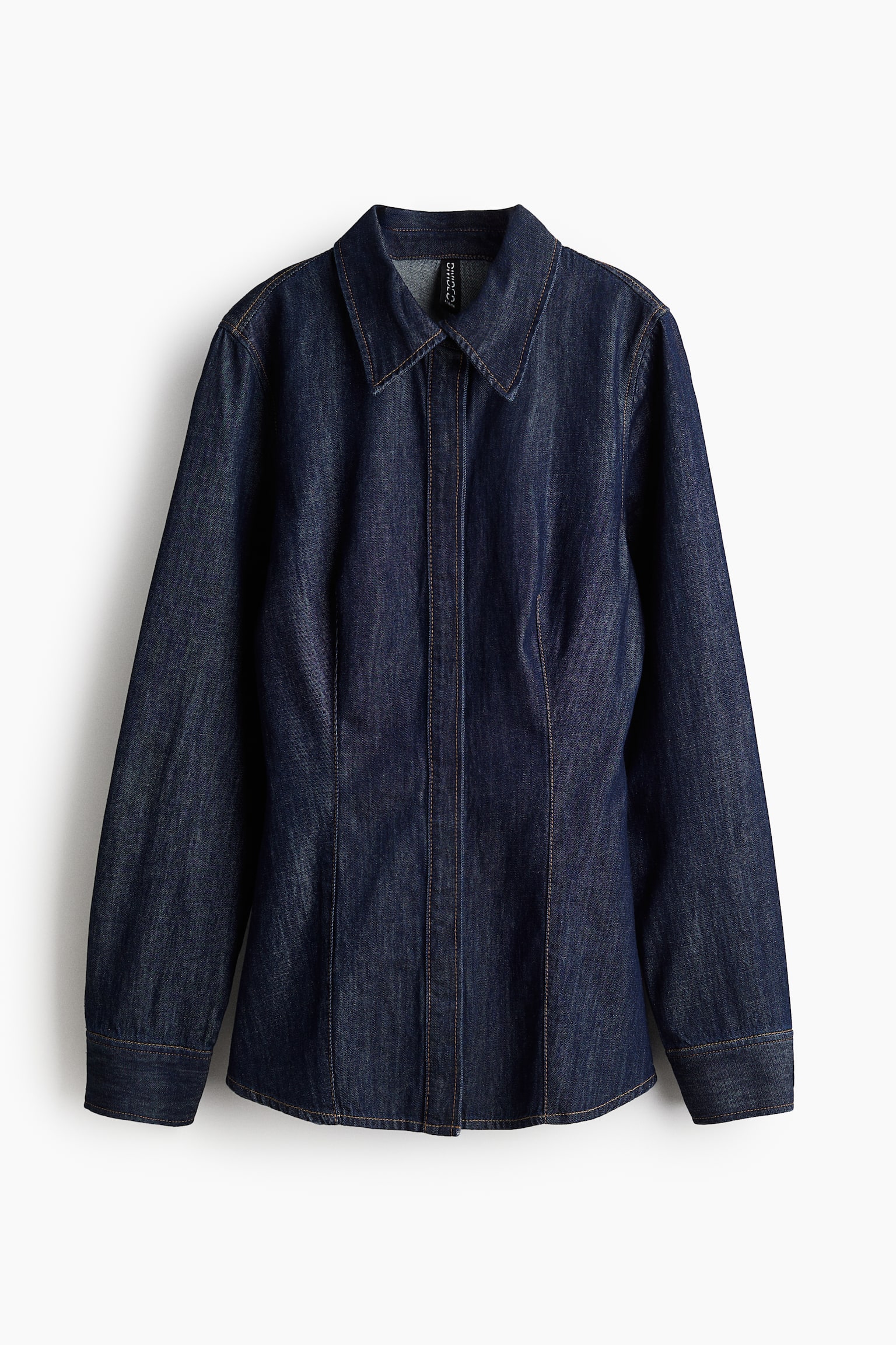 Tapered-waist denim shirt - Dark denim blue/Black - 2