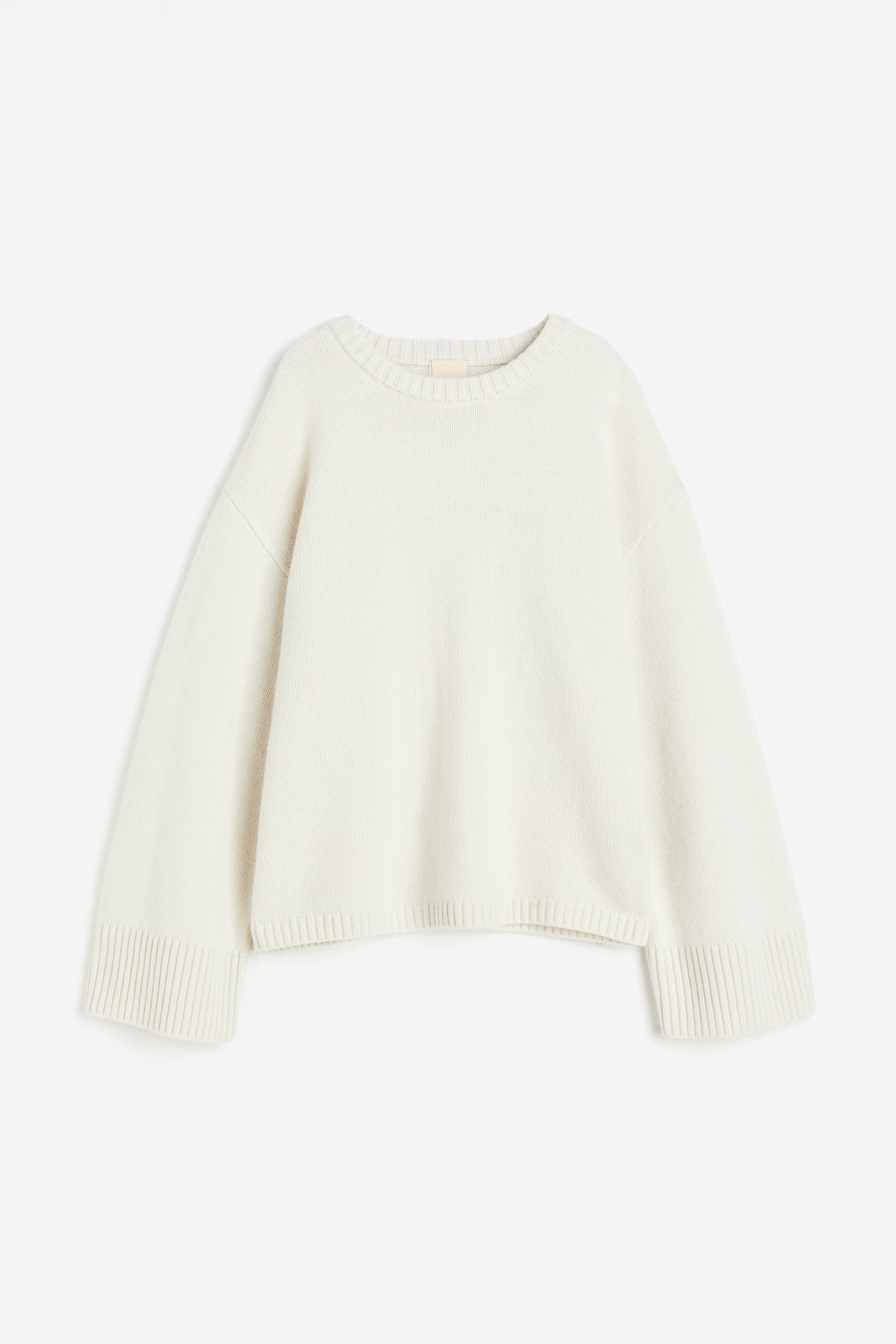 Cashmere-blend jumper - Round neck - Long sleeve - Natural white ...